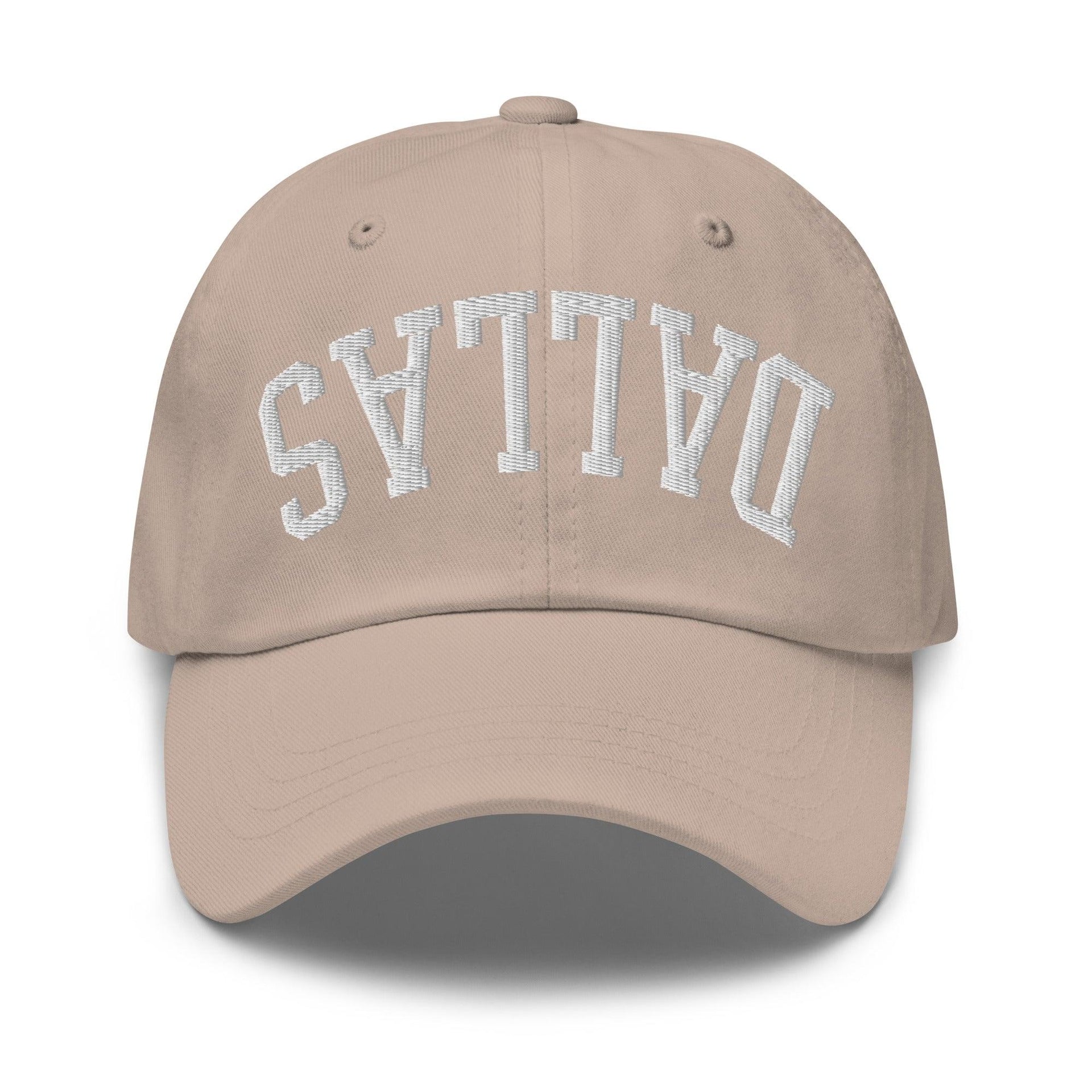 Upside Down Dallas Varsity Letterman Embroidered Dad Hat Stone Capital Crowns Dad Hats Dallas TX