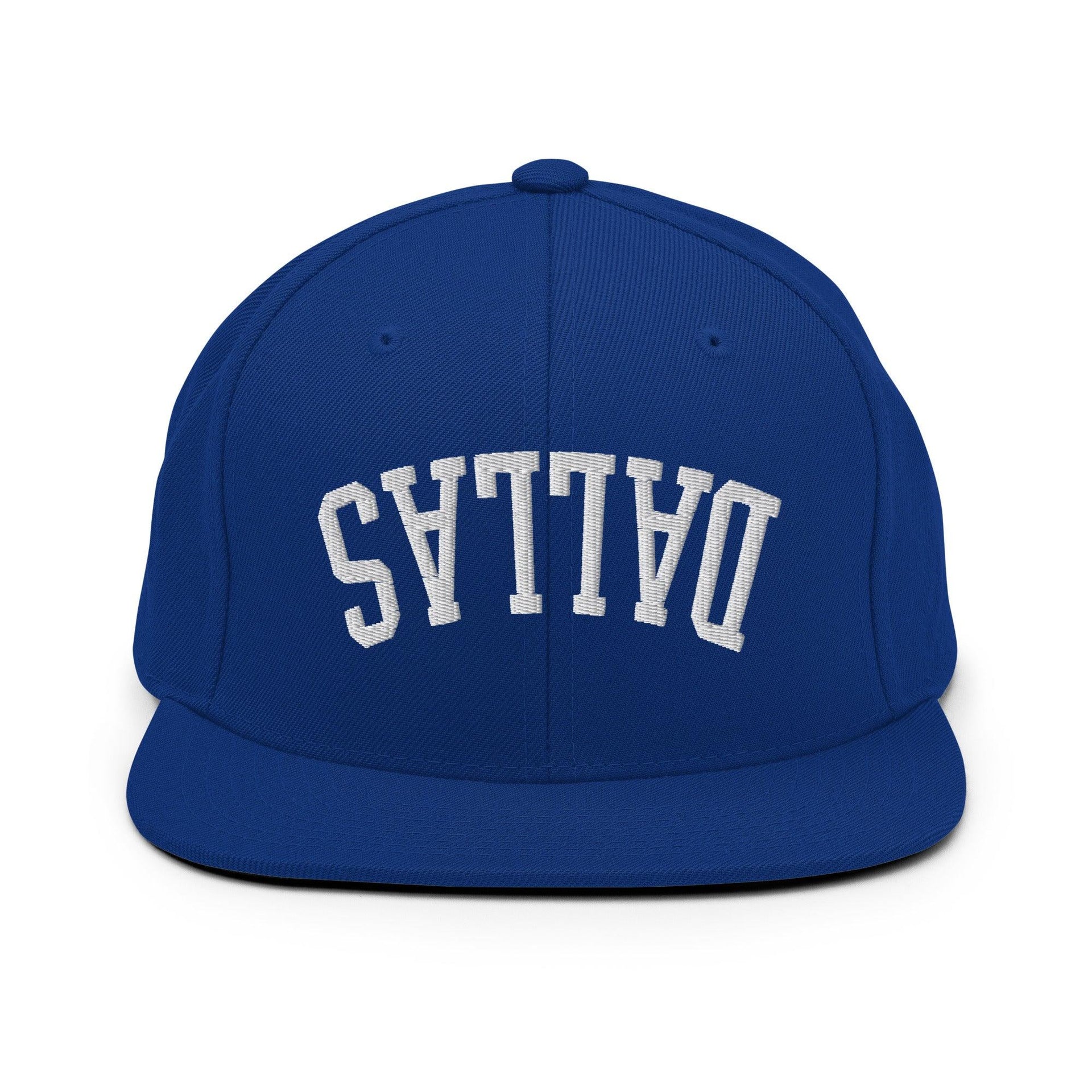 Upside Down Dallas Varsity Letterman Flat Bill Brim Snapback Hat Royal Blue Capital Crowns Dallas Snapback Hats TX