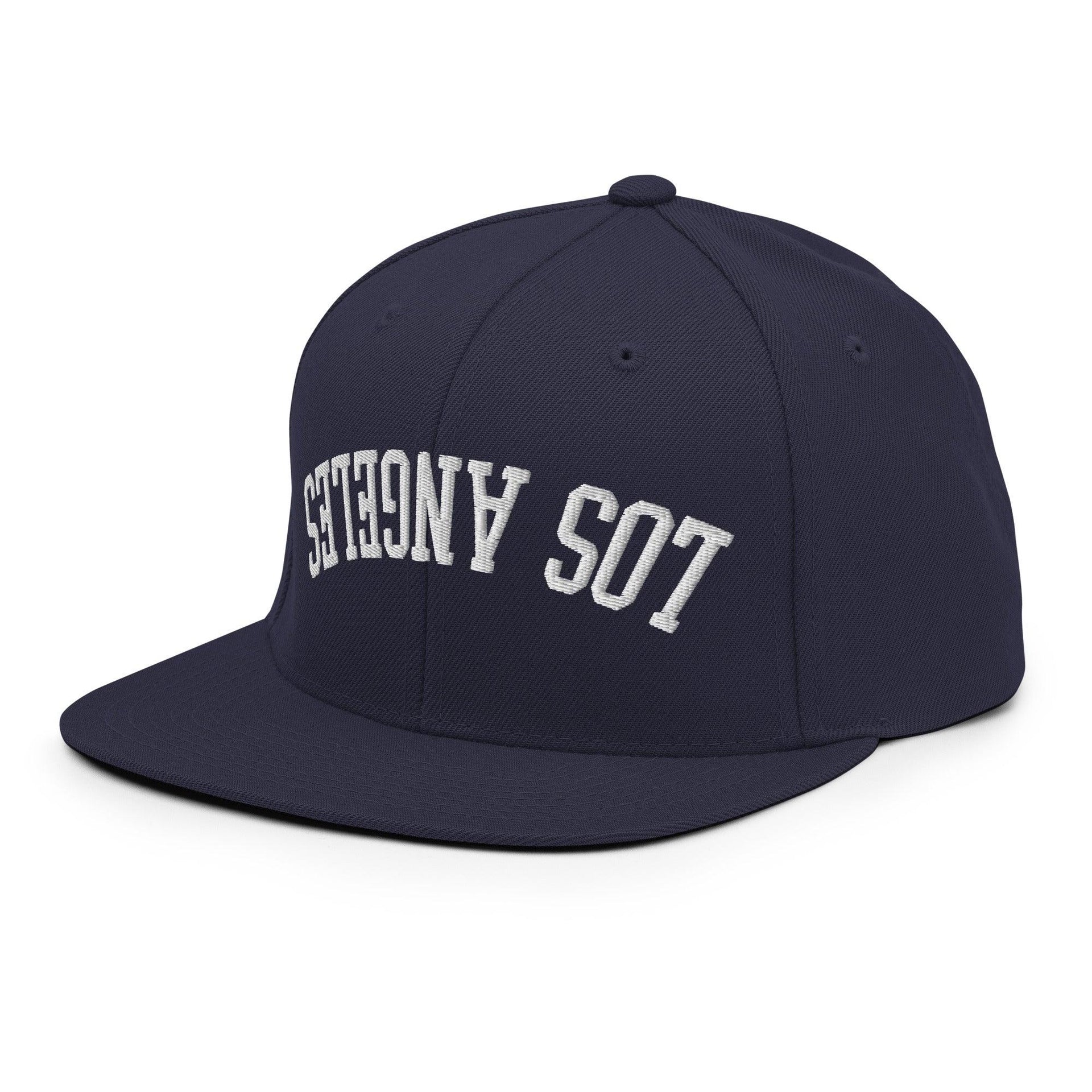 Upside Down LA Los Angeles Varsity Letterman Flat Bill Brim Snapback Hat CA Capital Crowns Los Angeles Snapback Hats
