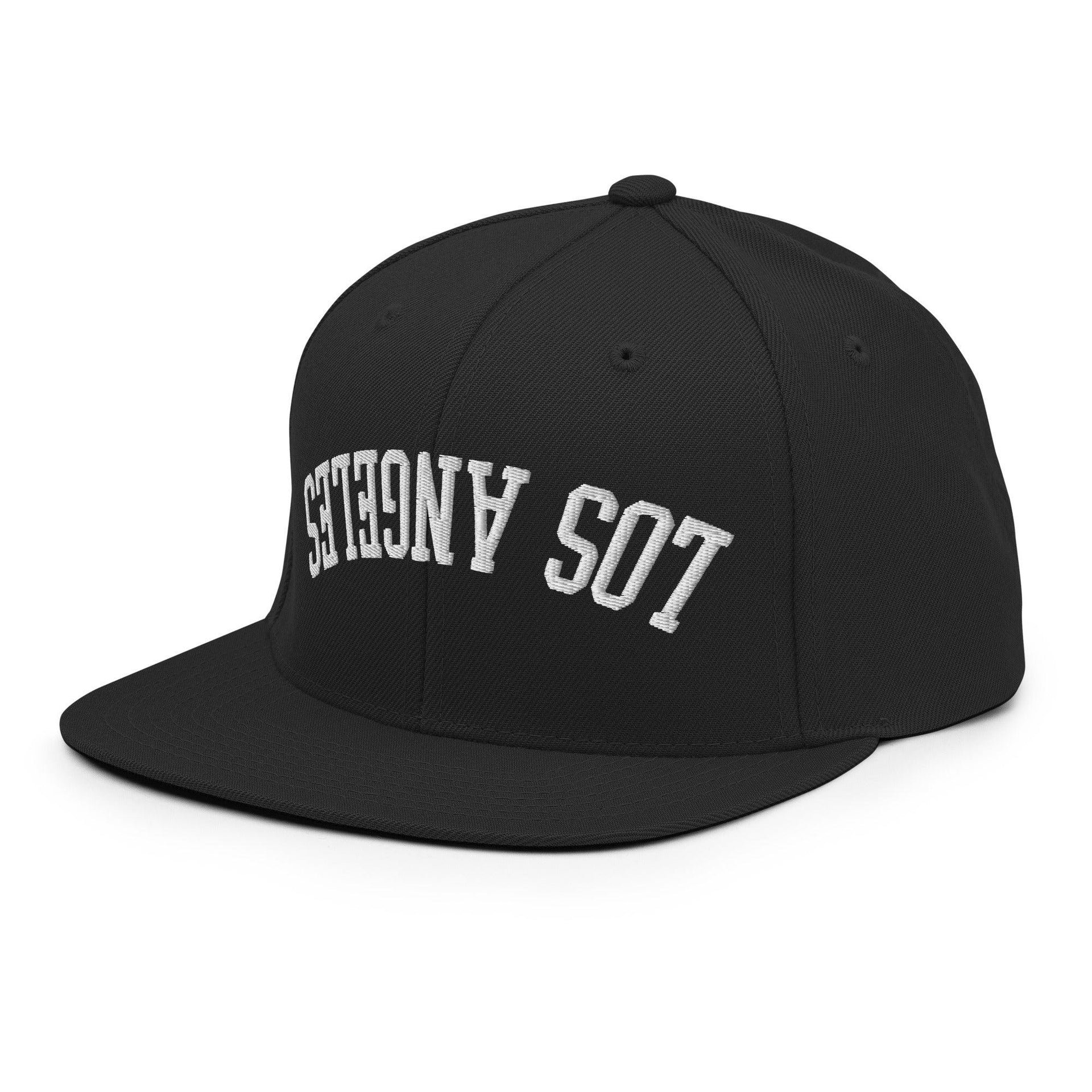 Upside Down LA Los Angeles Varsity Letterman Flat Bill Brim Snapback Hat CA Capital Crowns Los Angeles Snapback Hats