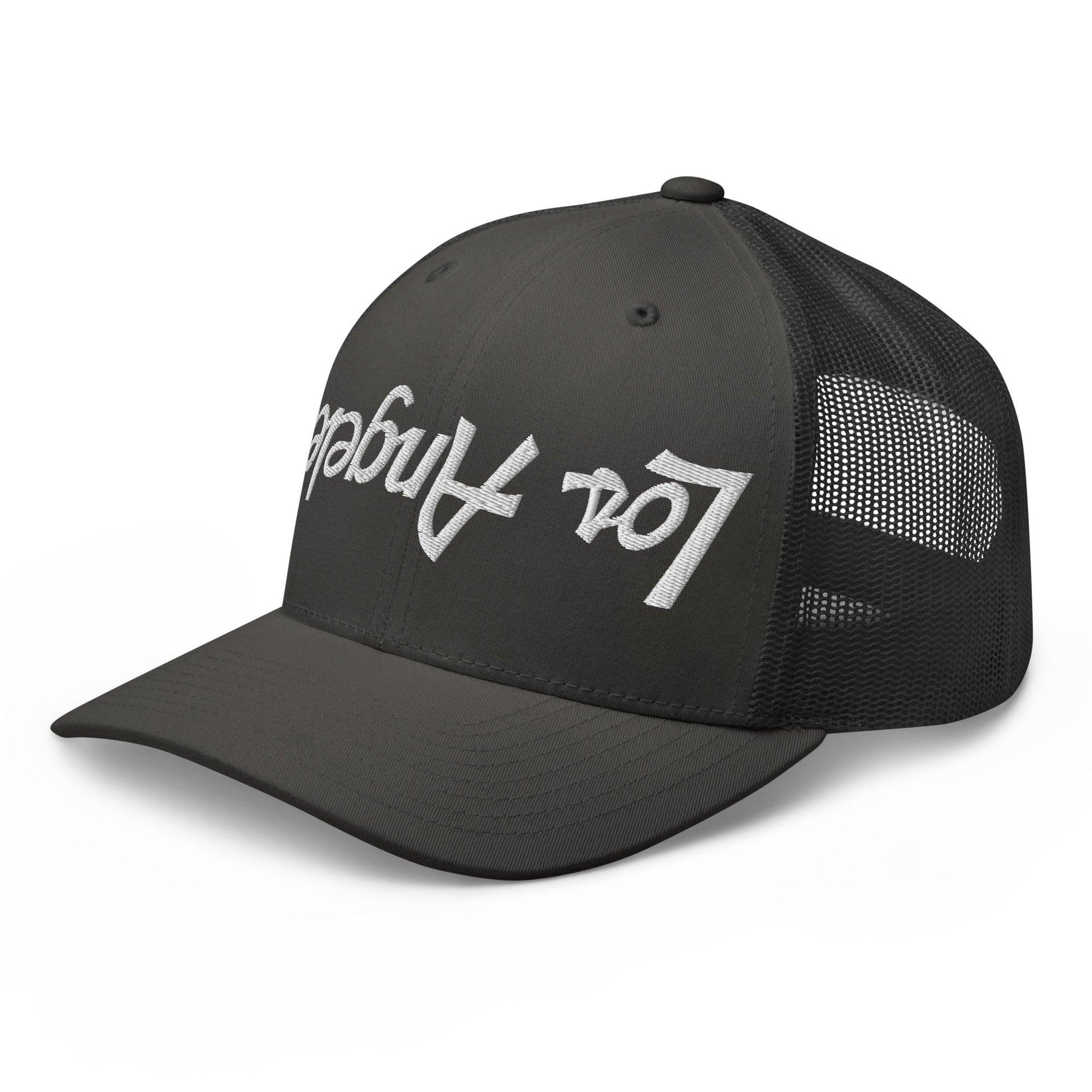 Upside Down Los Angeles LA Vintage Sports Script Embroidered Mesh Trucker Hat CA Capital Crowns Los Angeles Trucker Hats