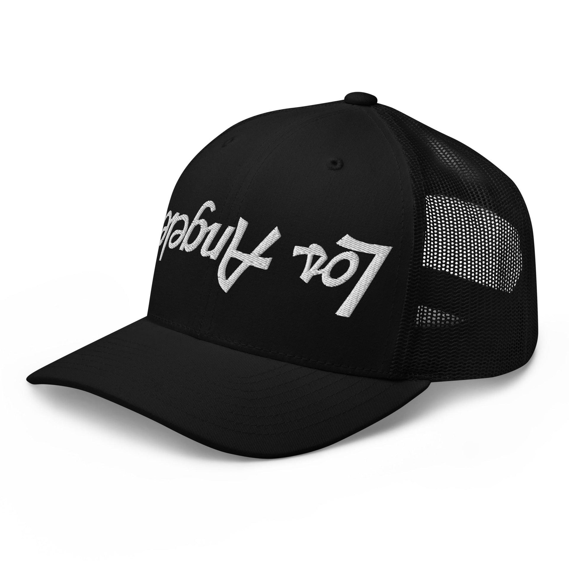 Upside Down Los Angeles LA Vintage Sports Script Embroidered Mesh Trucker Hat CA Capital Crowns Los Angeles Trucker Hats