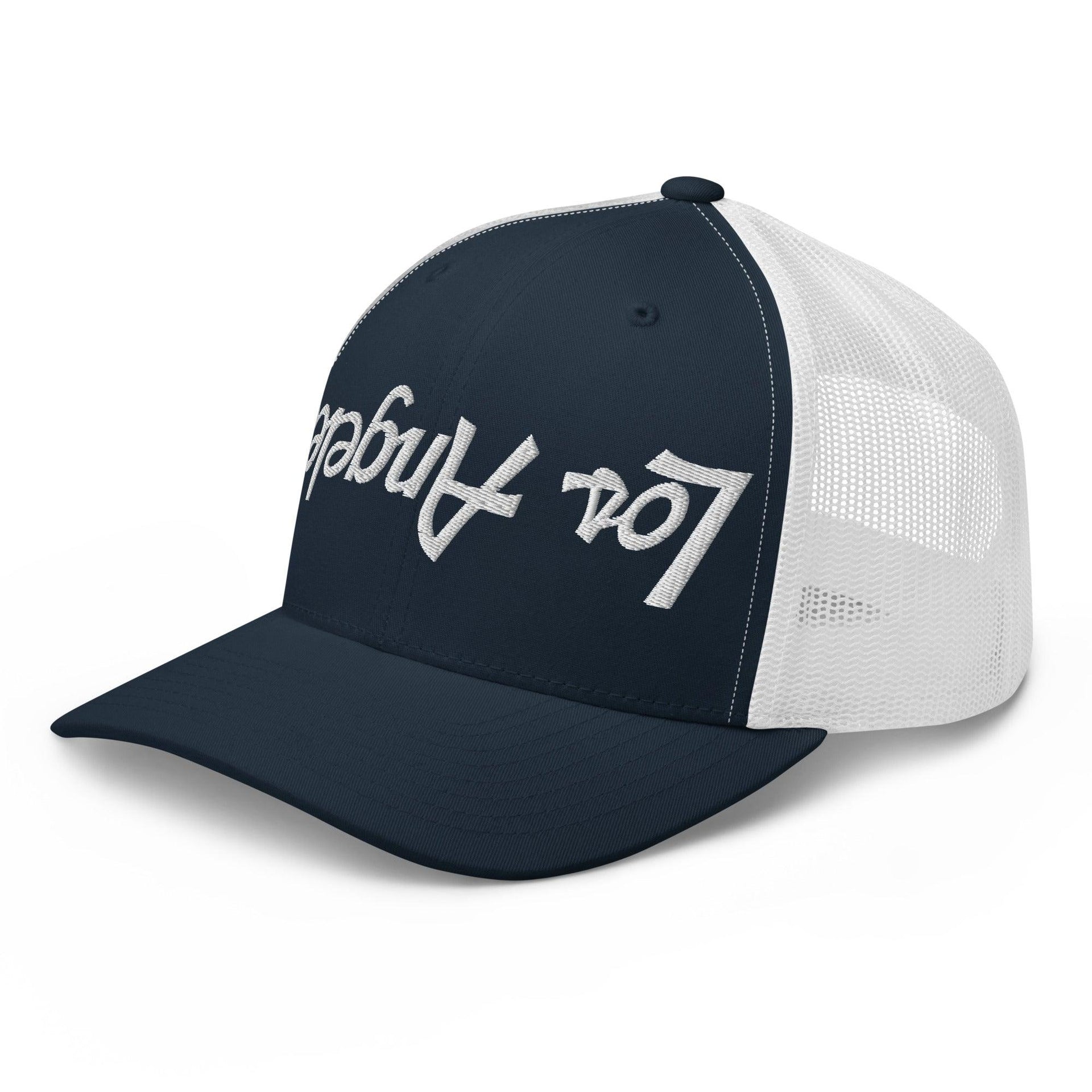 Upside Down Los Angeles LA Vintage Sports Script Embroidered Mesh Trucker Hat CA Capital Crowns Los Angeles Trucker Hats