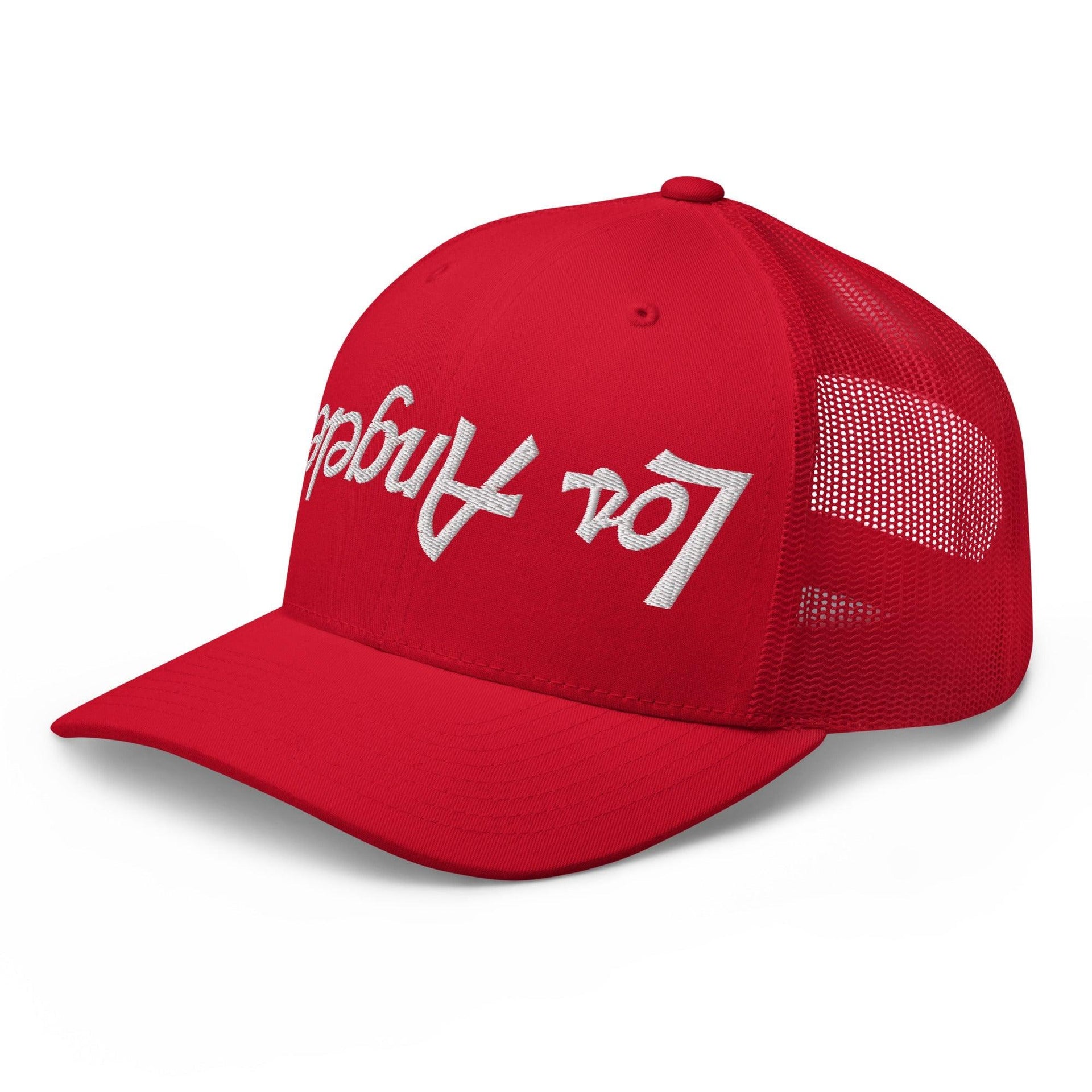 Upside Down Los Angeles LA Vintage Sports Script Embroidered Mesh Trucker Hat CA Capital Crowns Los Angeles Trucker Hats
