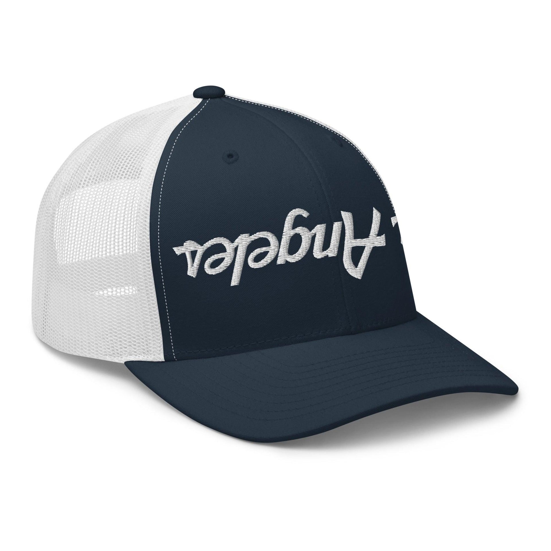 Upside Down Los Angeles LA Vintage Sports Script Embroidered Mesh Trucker Hat CA Capital Crowns Los Angeles Trucker Hats