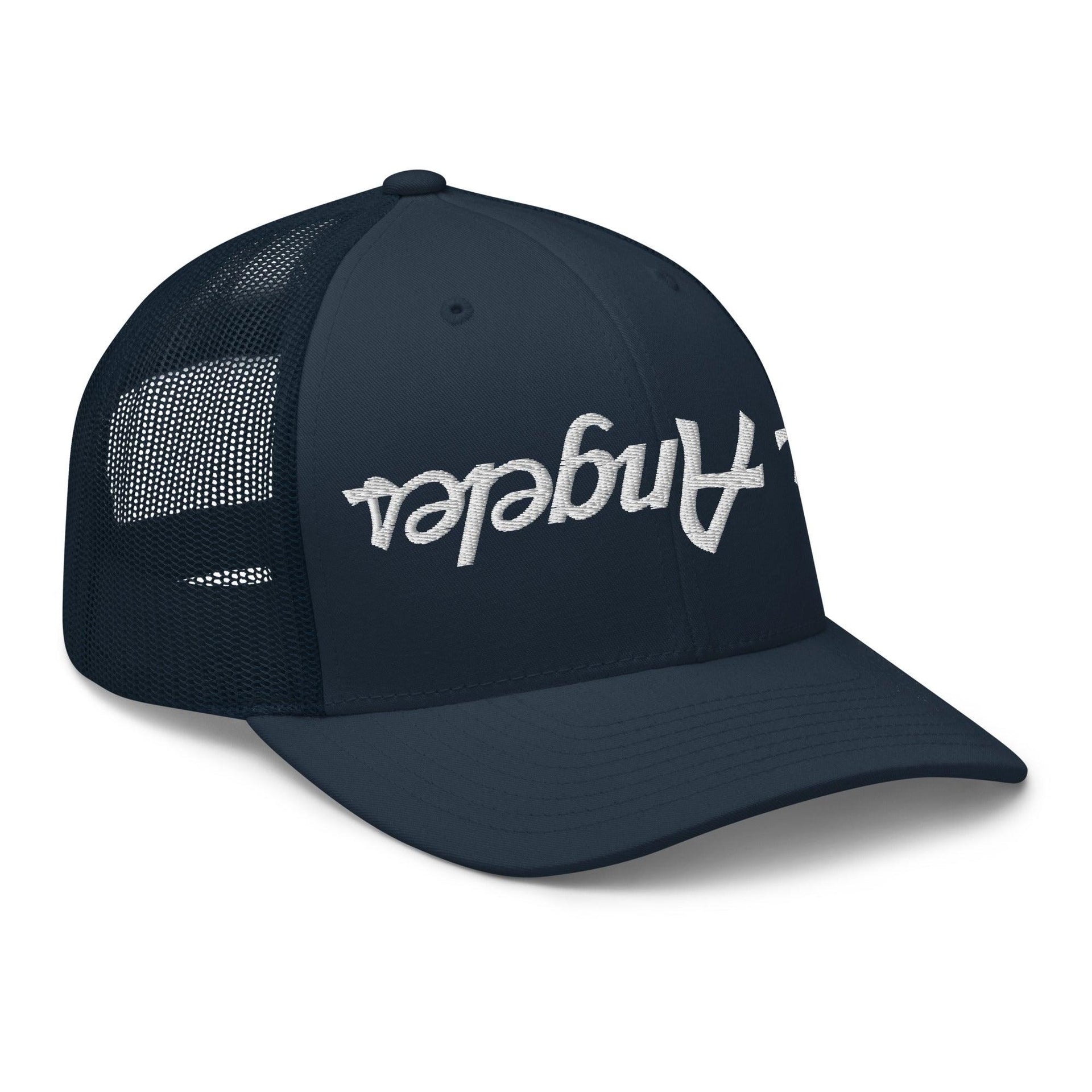 Upside Down Los Angeles LA Vintage Sports Script Embroidered Mesh Trucker Hat CA Capital Crowns Los Angeles Trucker Hats