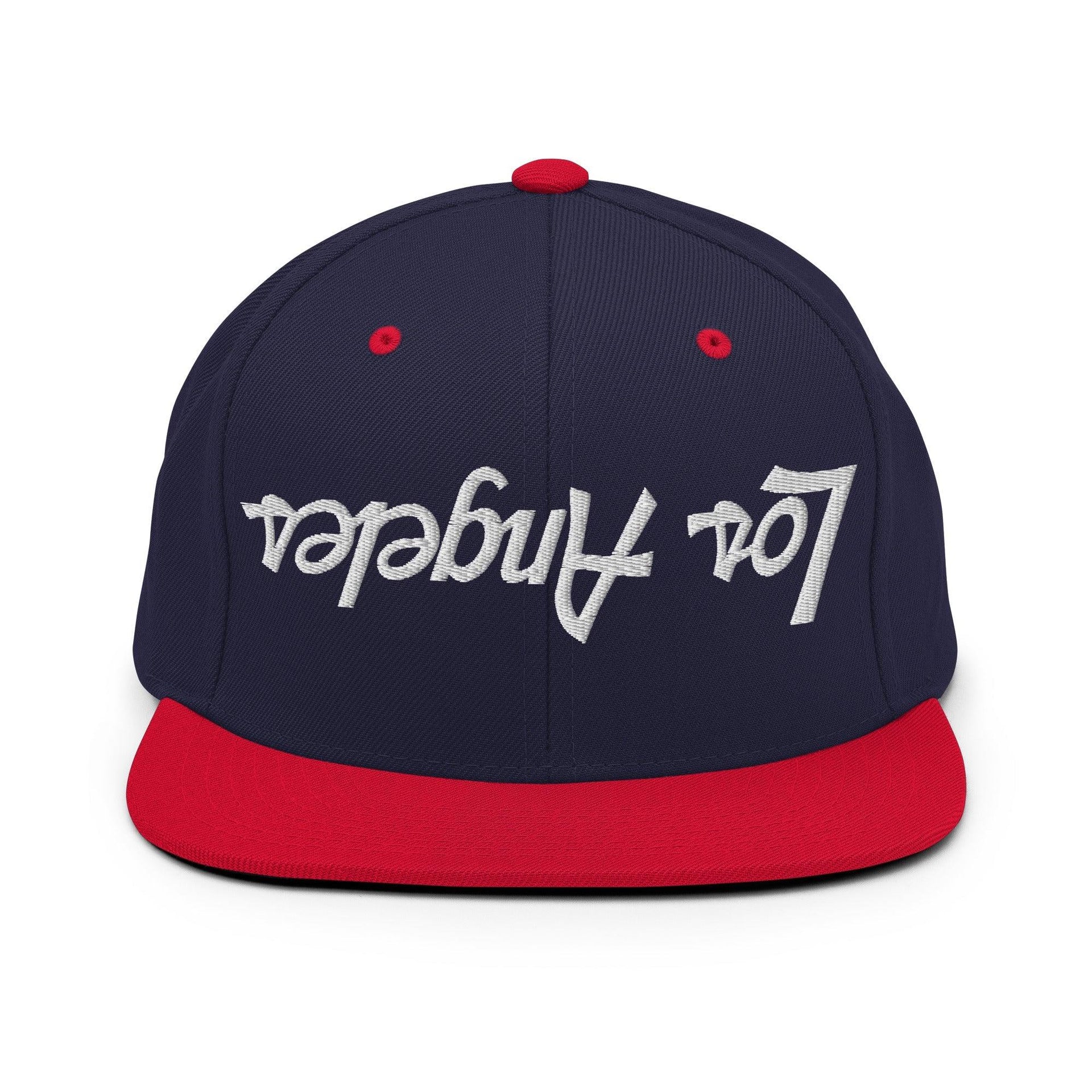 Upside Down Los Angeles LA Vintage Sports Script Flat Bill Brim Snapback Hat Navy Red CA Capital Crowns Los Angeles Snapback Hats