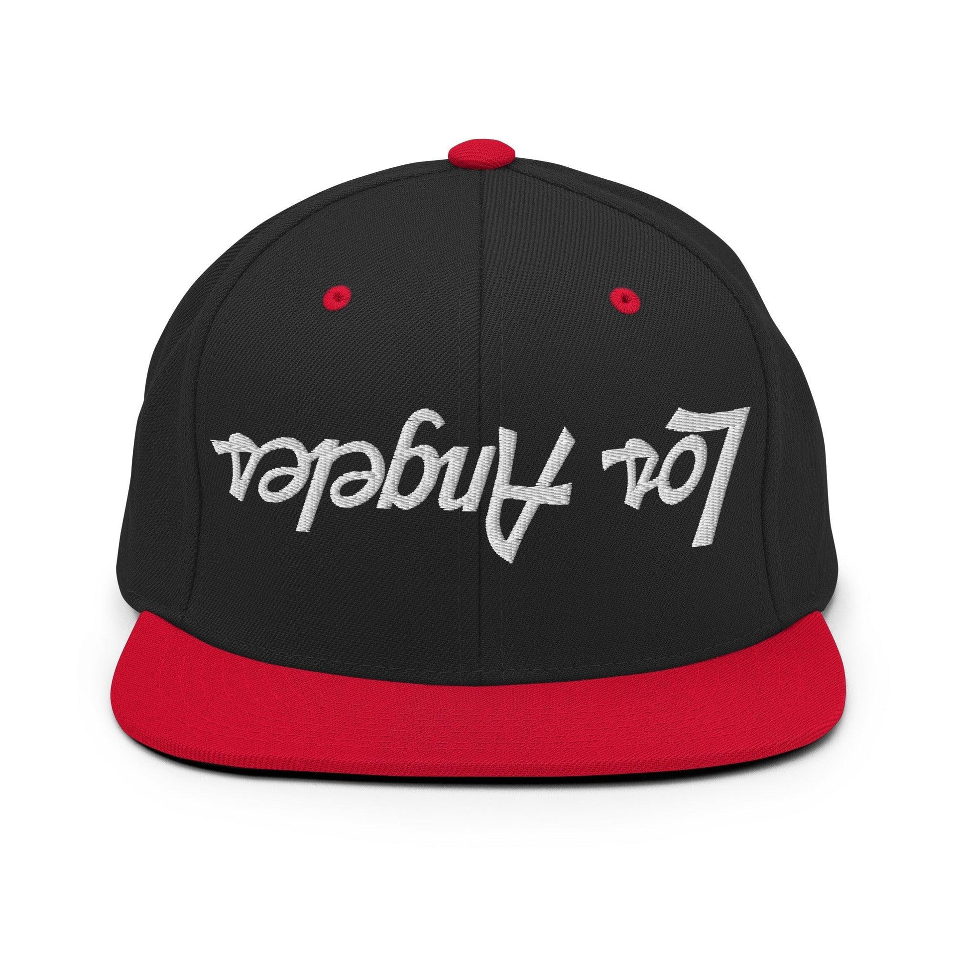 Upside Down Los Angeles LA Vintage Sports Script Flat Bill Brim Snapback Hat Black Red CA Capital Crowns Los Angeles Snapback Hats