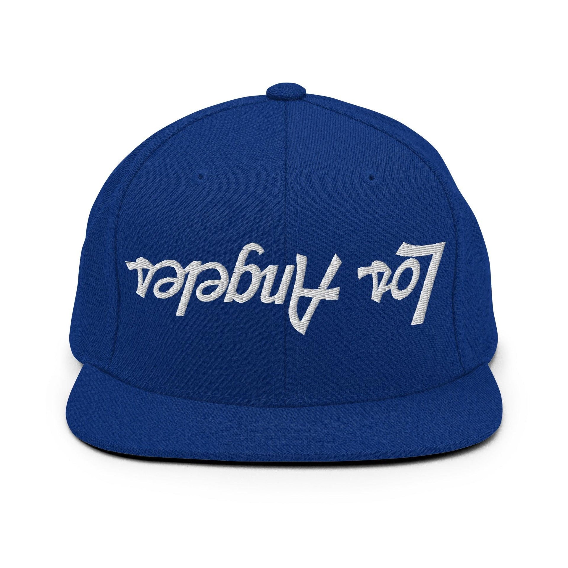 Upside Down Los Angeles LA Vintage Sports Script Flat Bill Brim Snapback Hat Royal Blue CA Capital Crowns Los Angeles Snapback Hats
