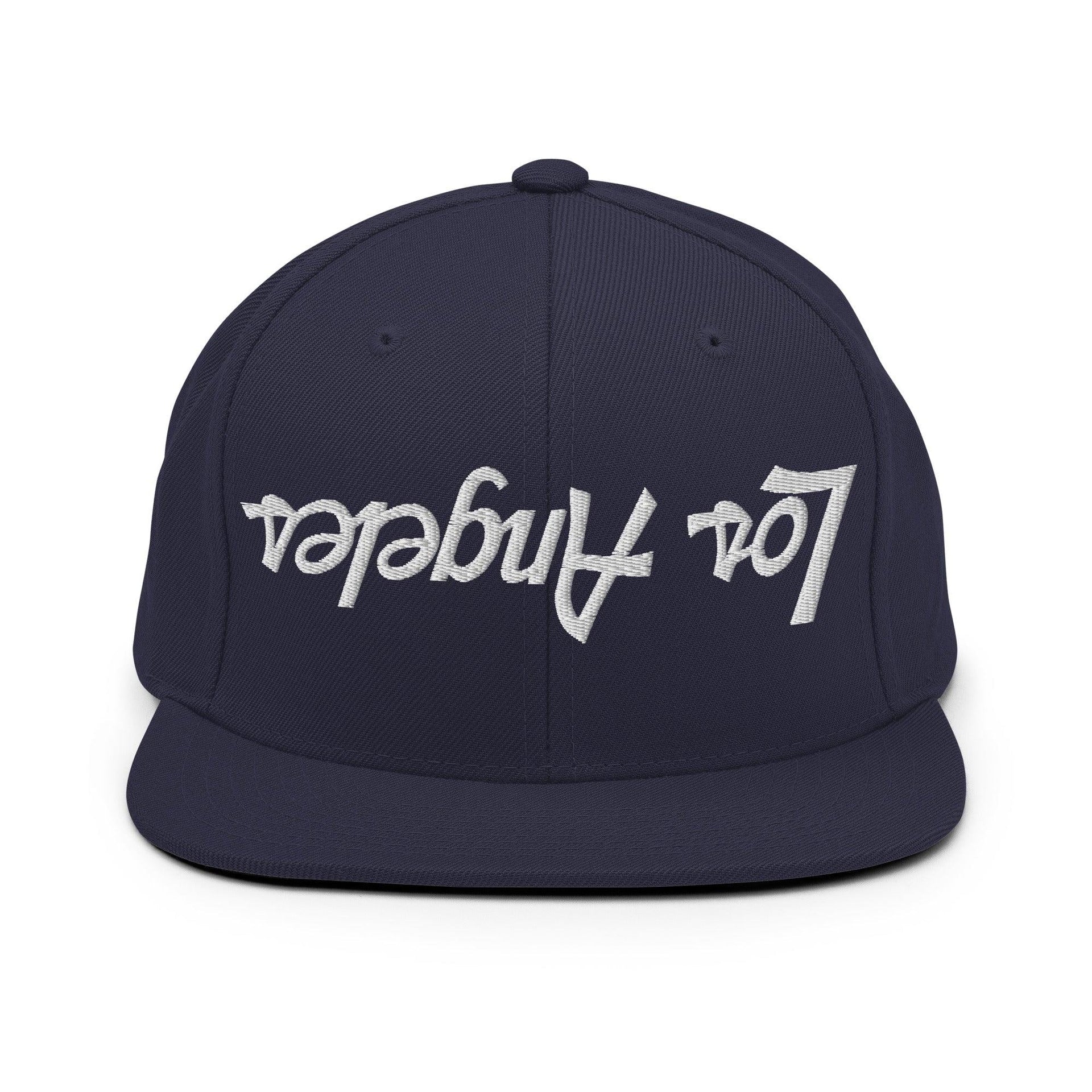 Upside Down Los Angeles LA Vintage Sports Script Flat Bill Brim Snapback Hat Navy CA Capital Crowns Los Angeles Snapback Hats