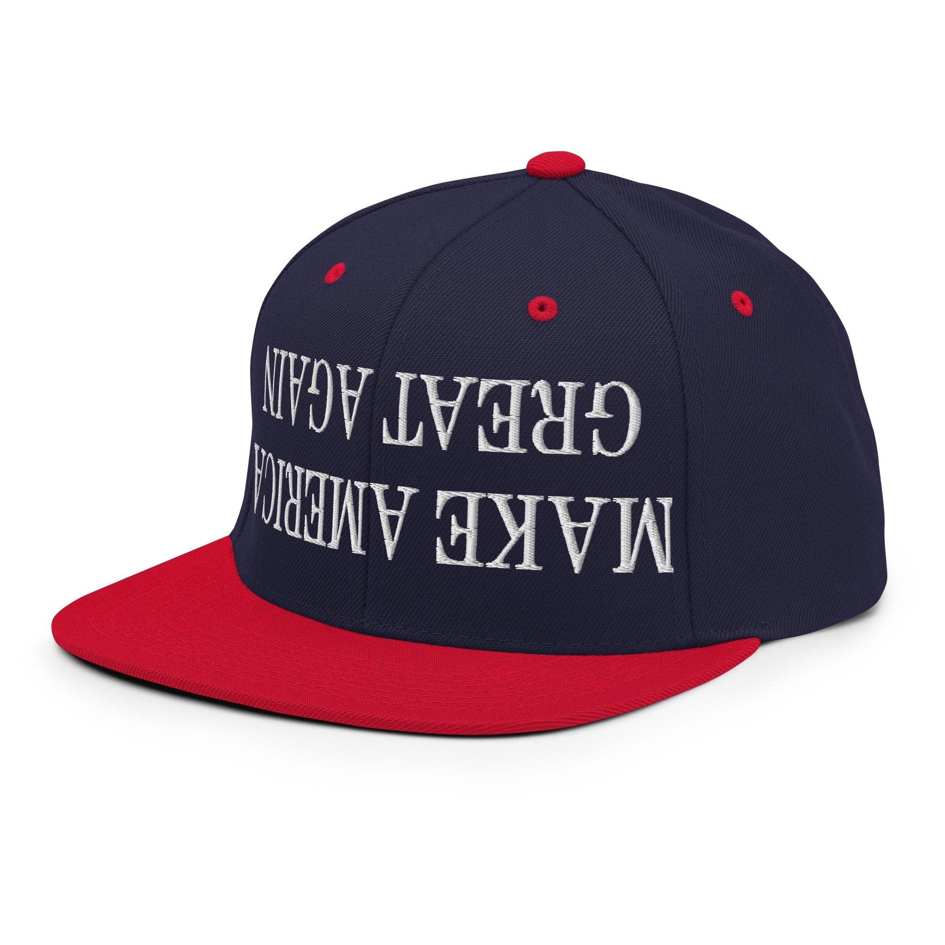Upside Down Make America Great Again MAGA Embroidered Flat Bill Brim Snapback Hat Capital Crowns Conservative LADs Make Again Snapback Hats