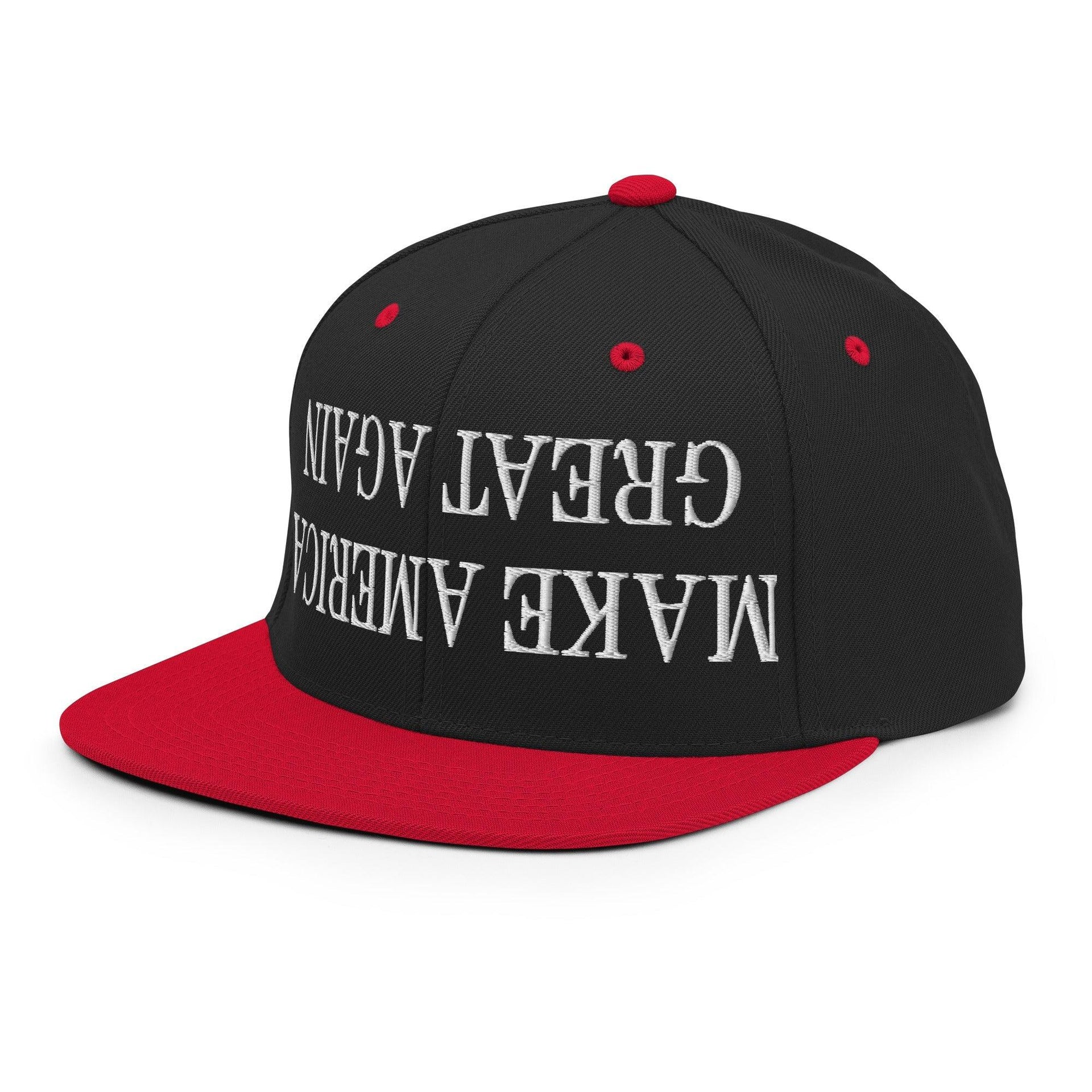 Upside Down Make America Great Again MAGA Embroidered Flat Bill Brim Snapback Hat Capital Crowns Conservative LADs Make Again Snapback Hats