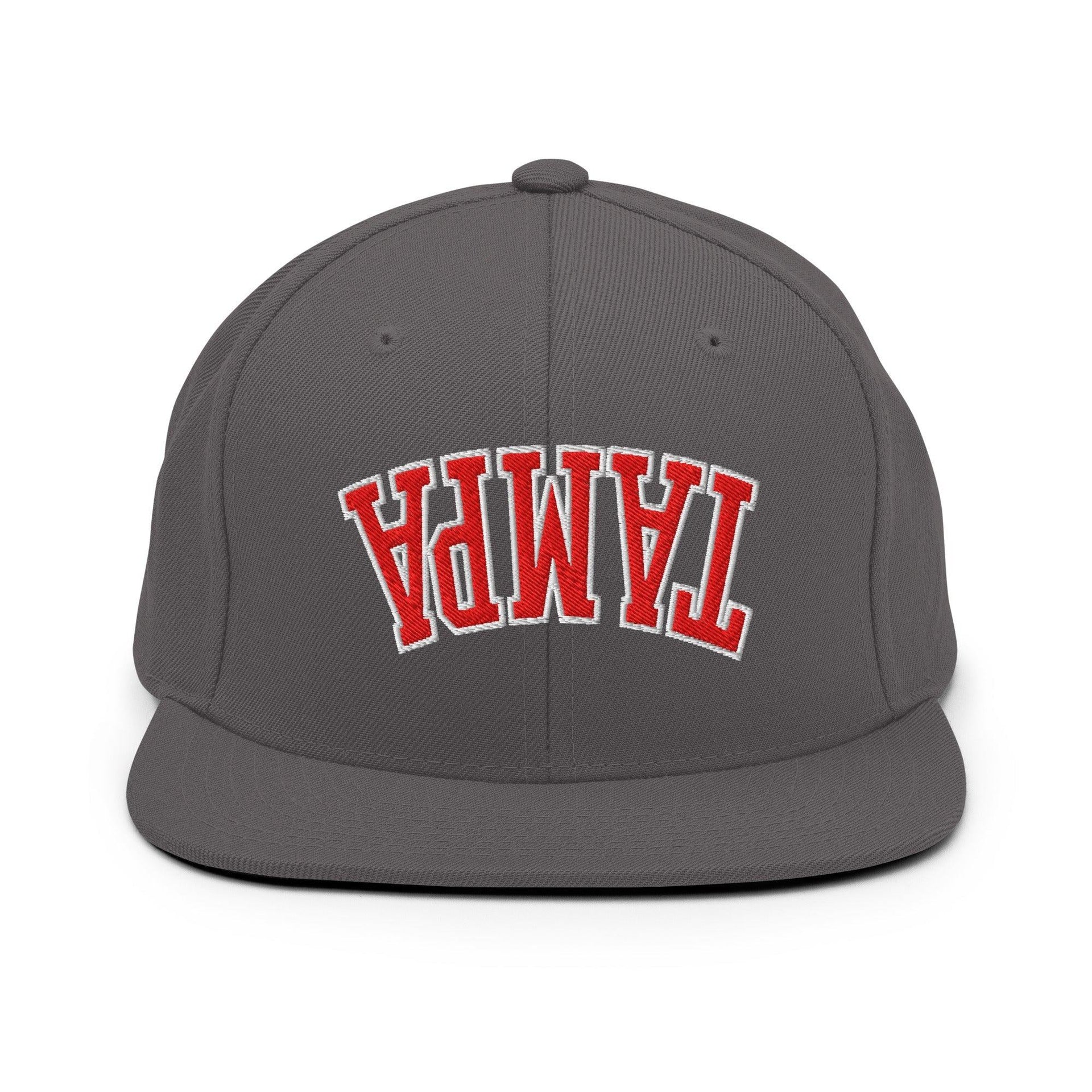 Upside Down Tampa Football Embroidered Flat Bill Brim Snapback Hat Dark Grey Capital Crowns FL Football Snapback Hats Tampa