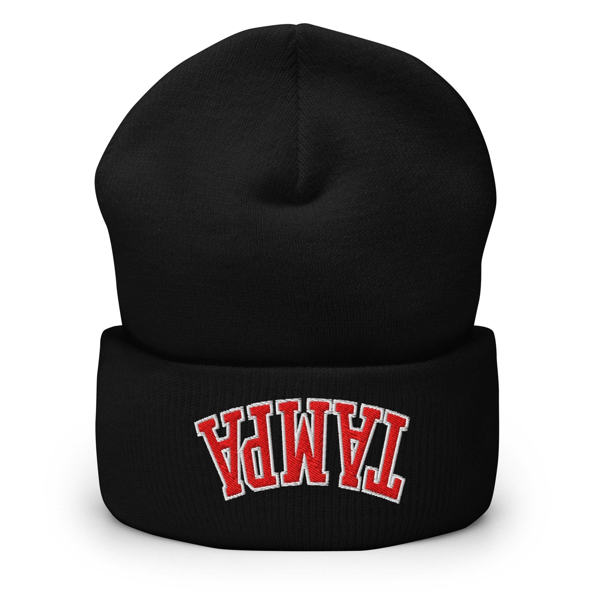 Upside Down Tampa Football Embroidered Knit Cuffed Beanie Black Beanies Capital Crowns FL Football Tampa