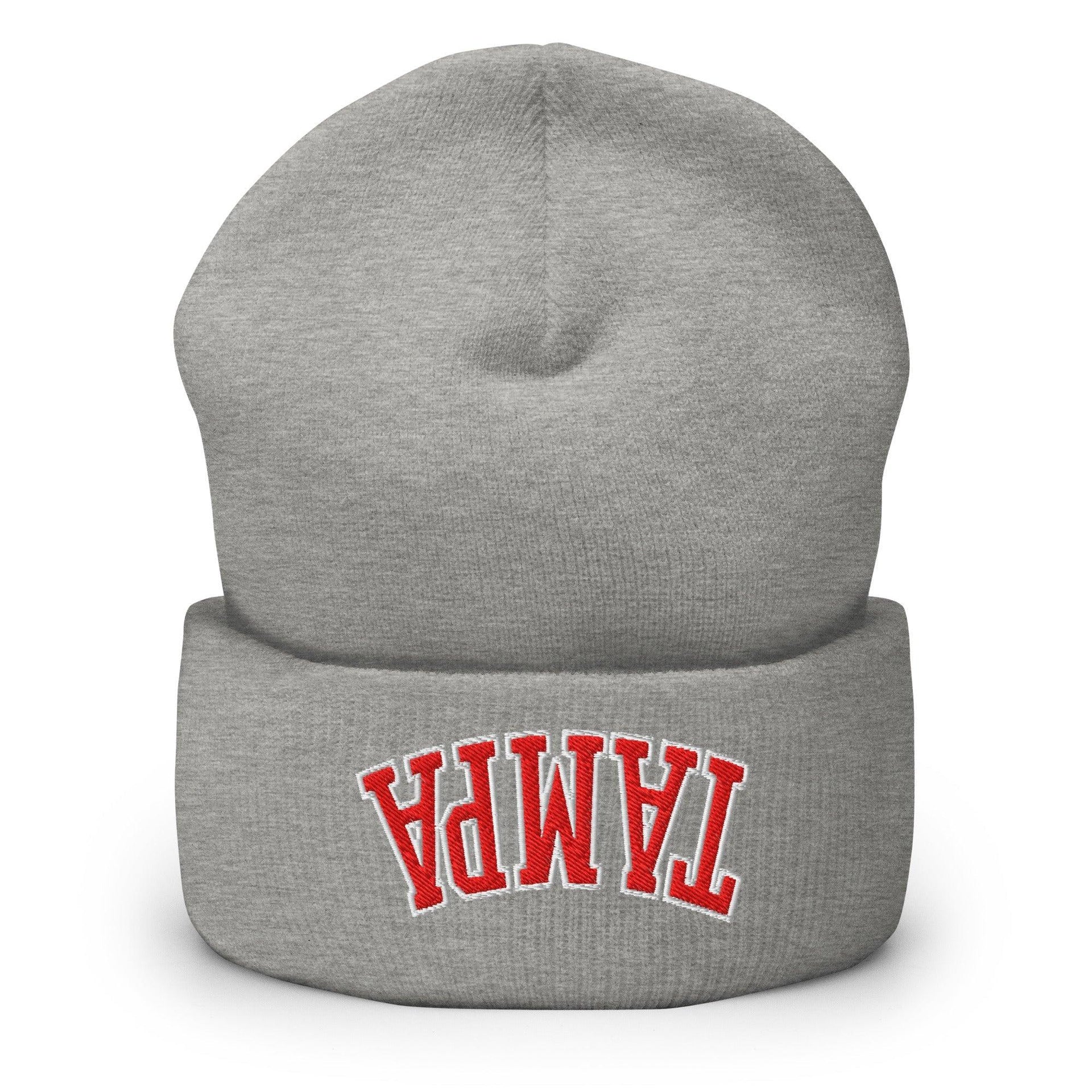 Upside Down Tampa Football Embroidered Knit Cuffed Beanie Heather Grey Beanies Capital Crowns FL Football Tampa
