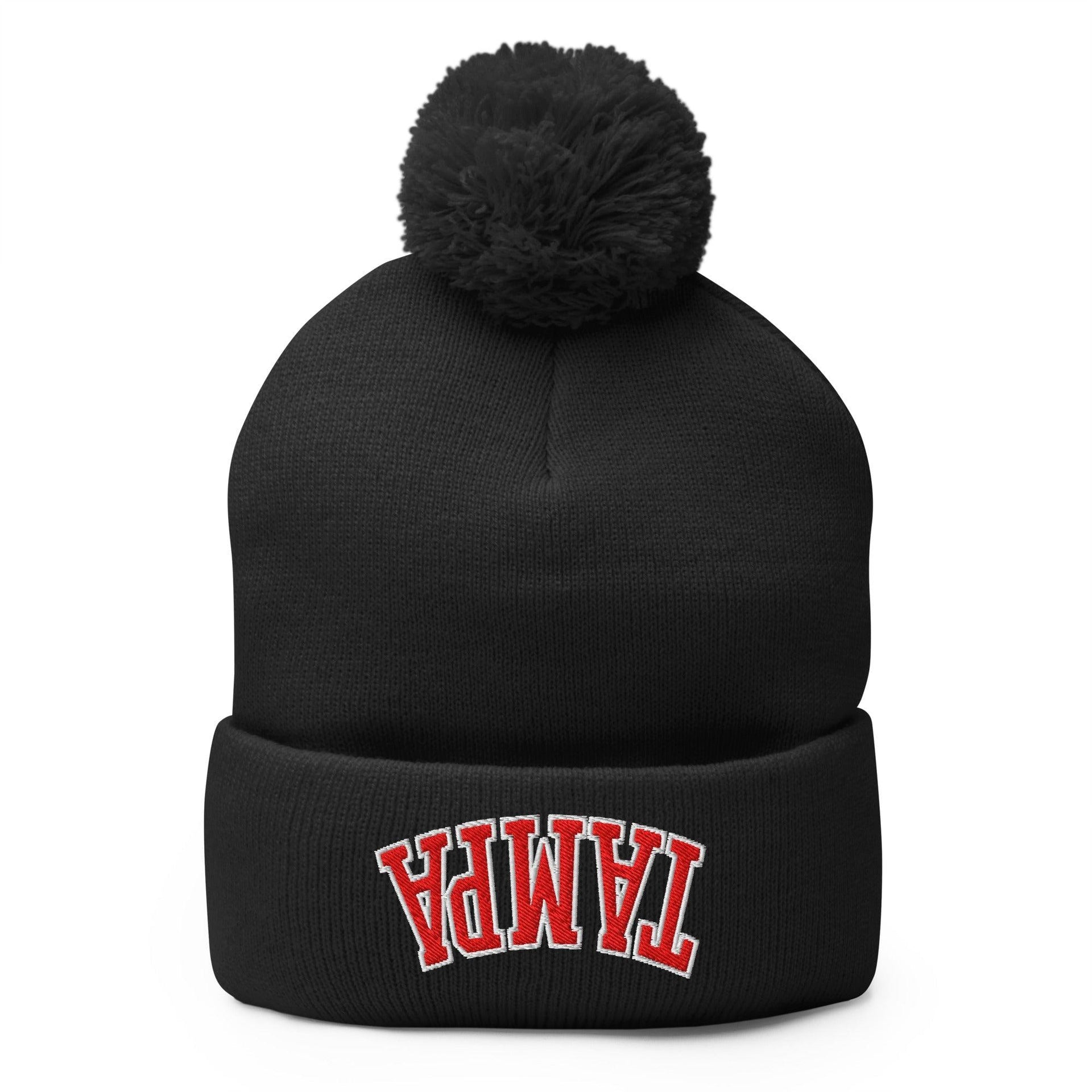 Upside Down Tampa Football Embroidered Knit Pom Pom Beanie Black Beanies Capital Crowns FL Football Tampa