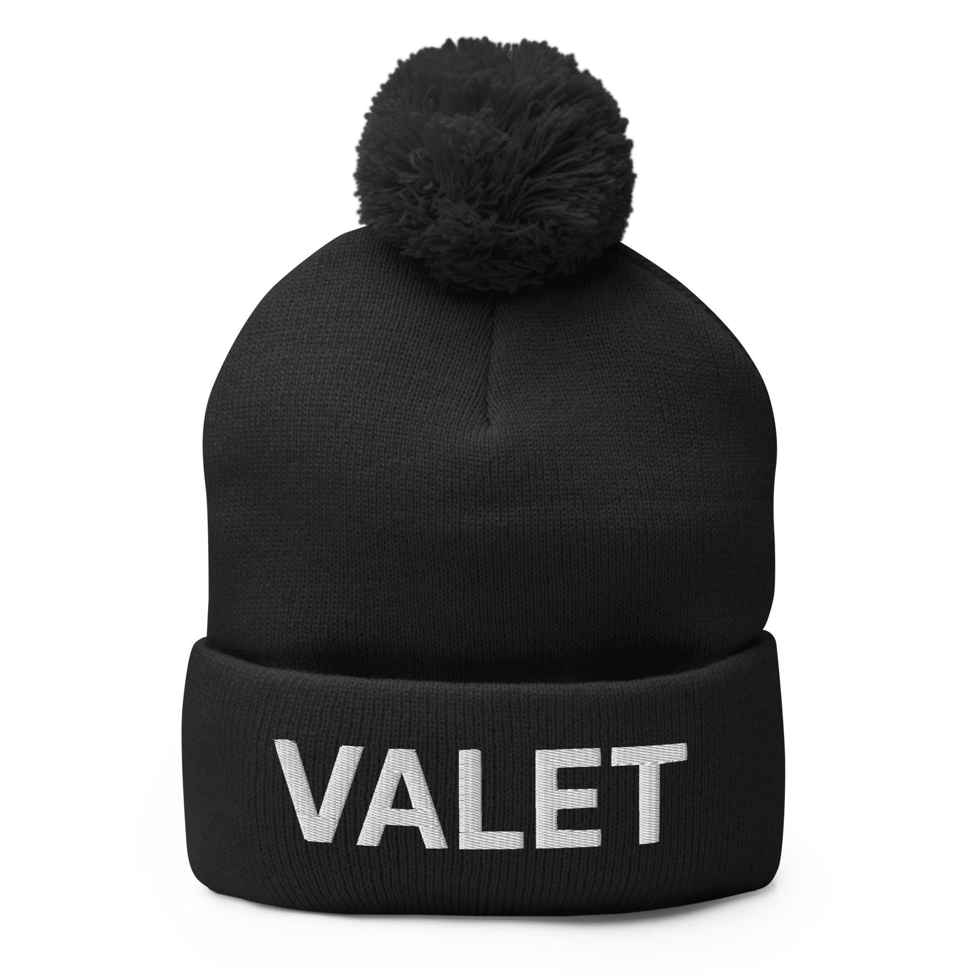Valet Uniform Embroidered Knit Pom Pom Beanie Black Beanies Capital Crowns Work