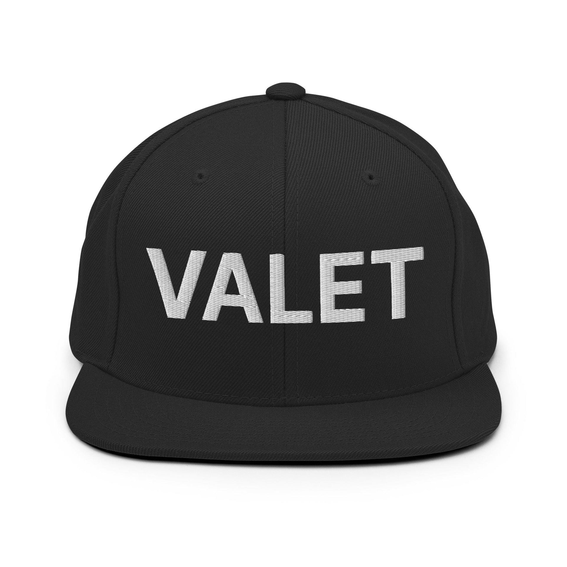 Valet Uniform Work Embroidered Flat Bill Brim Snapback Hat Black Capital Crowns Snapback Hats Work