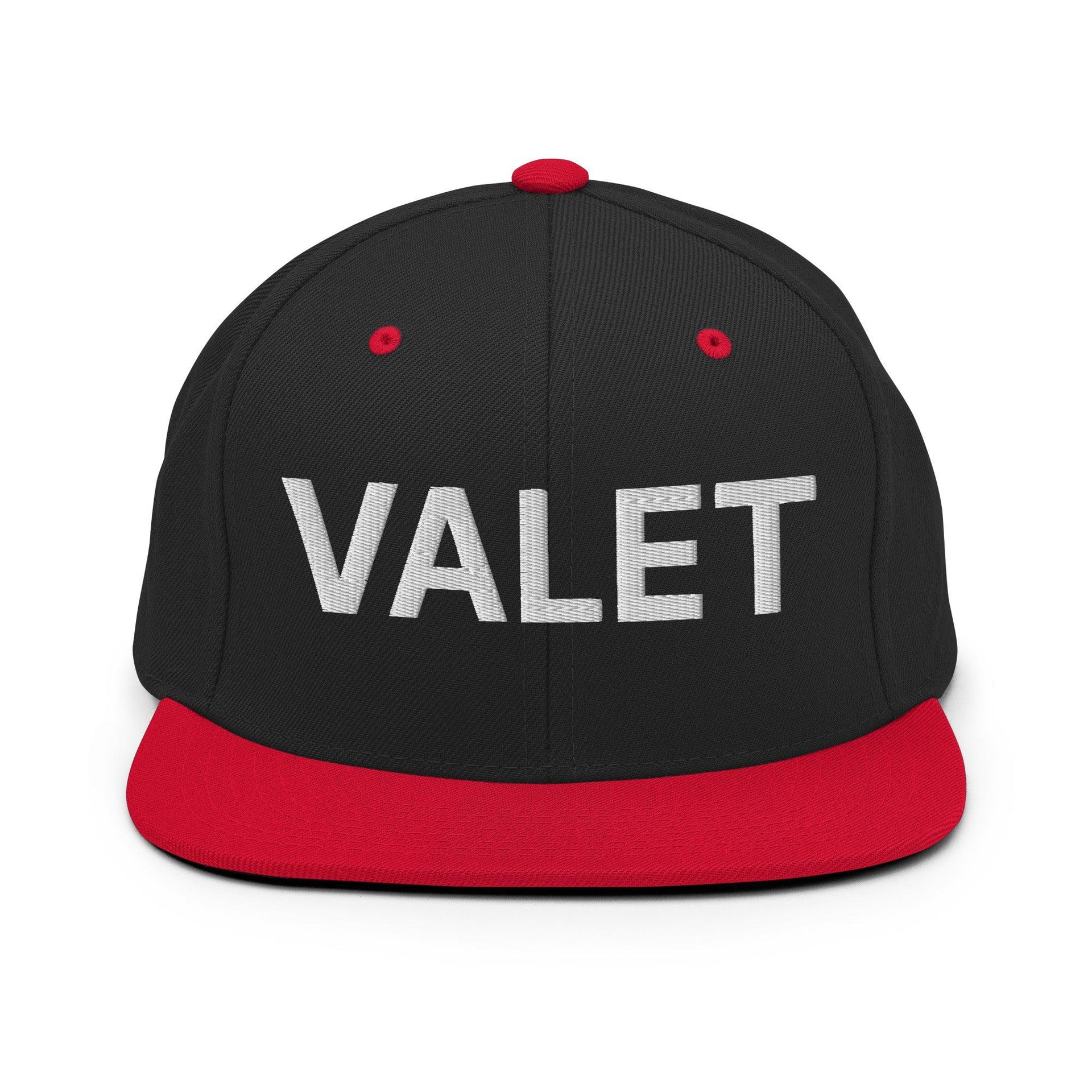 Valet Uniform Work Embroidered Flat Bill Brim Snapback Hat Black Red Capital Crowns Snapback Hats Work