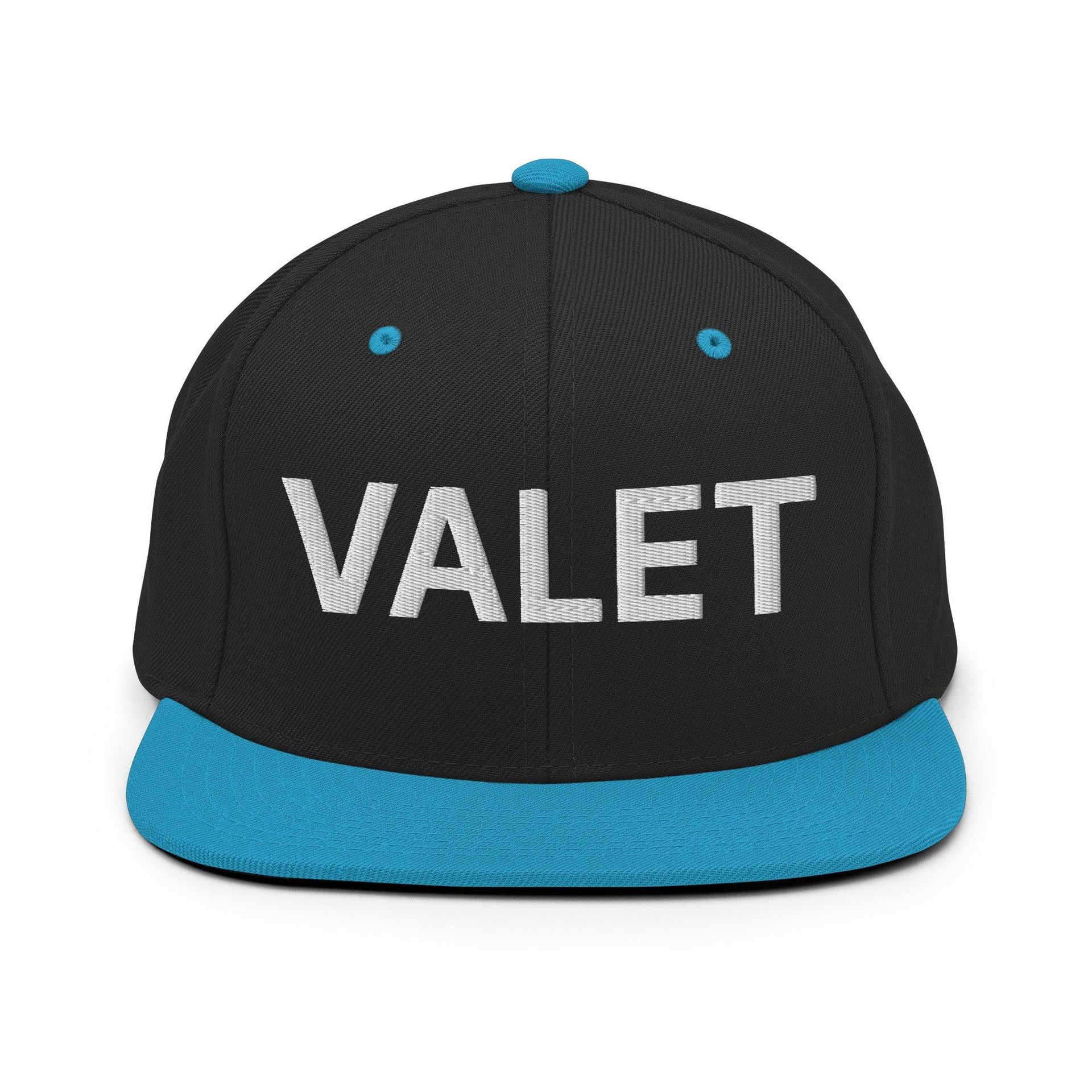 Valet Uniform Work Embroidered Flat Bill Brim Snapback Hat Black Teal Capital Crowns Snapback Hats Work