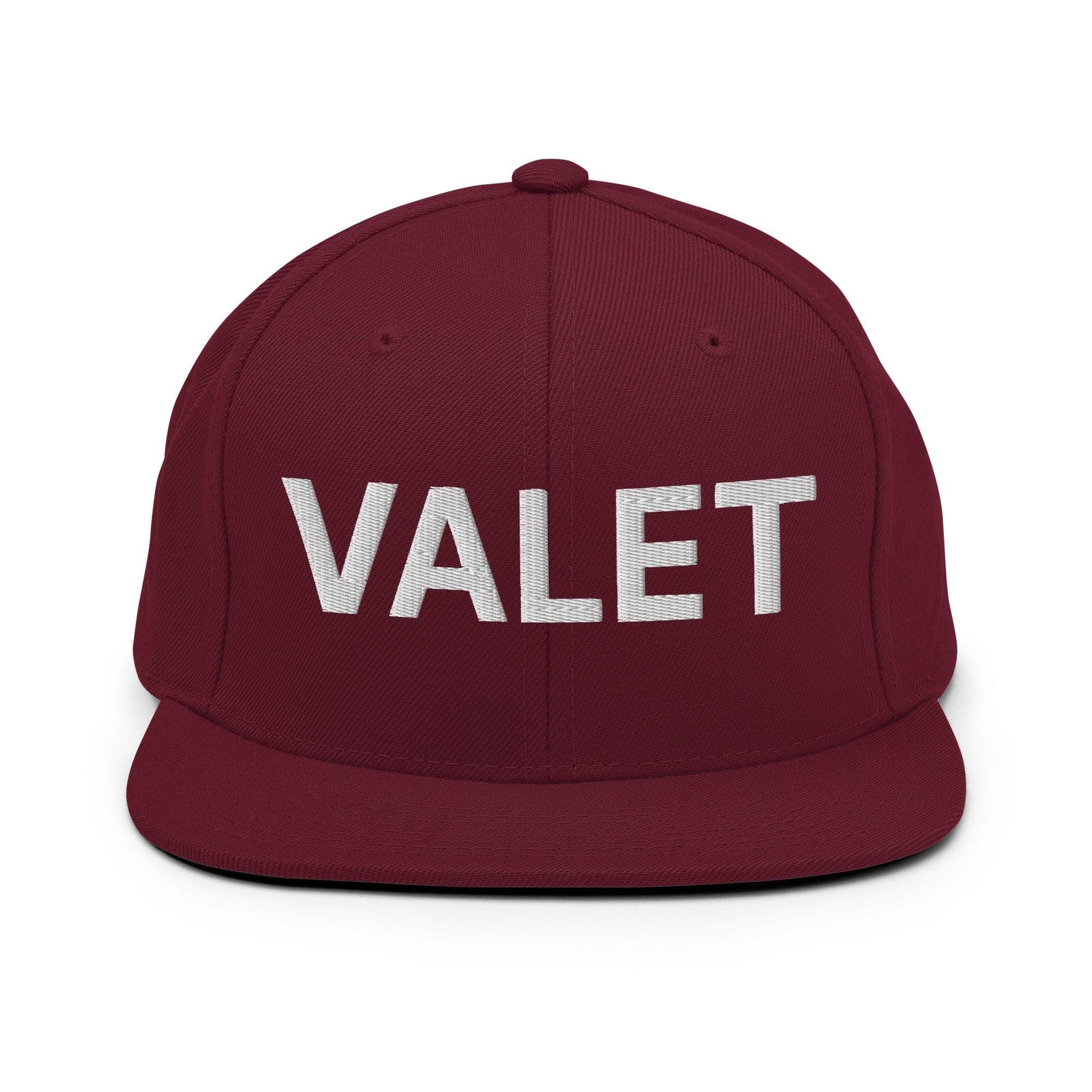 Valet Uniform Work Embroidered Flat Bill Brim Snapback Hat Maroon Capital Crowns Snapback Hats Work