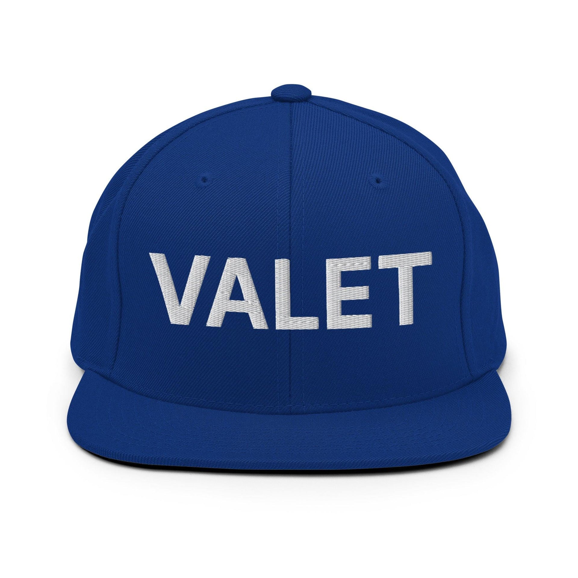 Valet Uniform Work Embroidered Flat Bill Brim Snapback Hat Royal Blue Capital Crowns Snapback Hats Work
