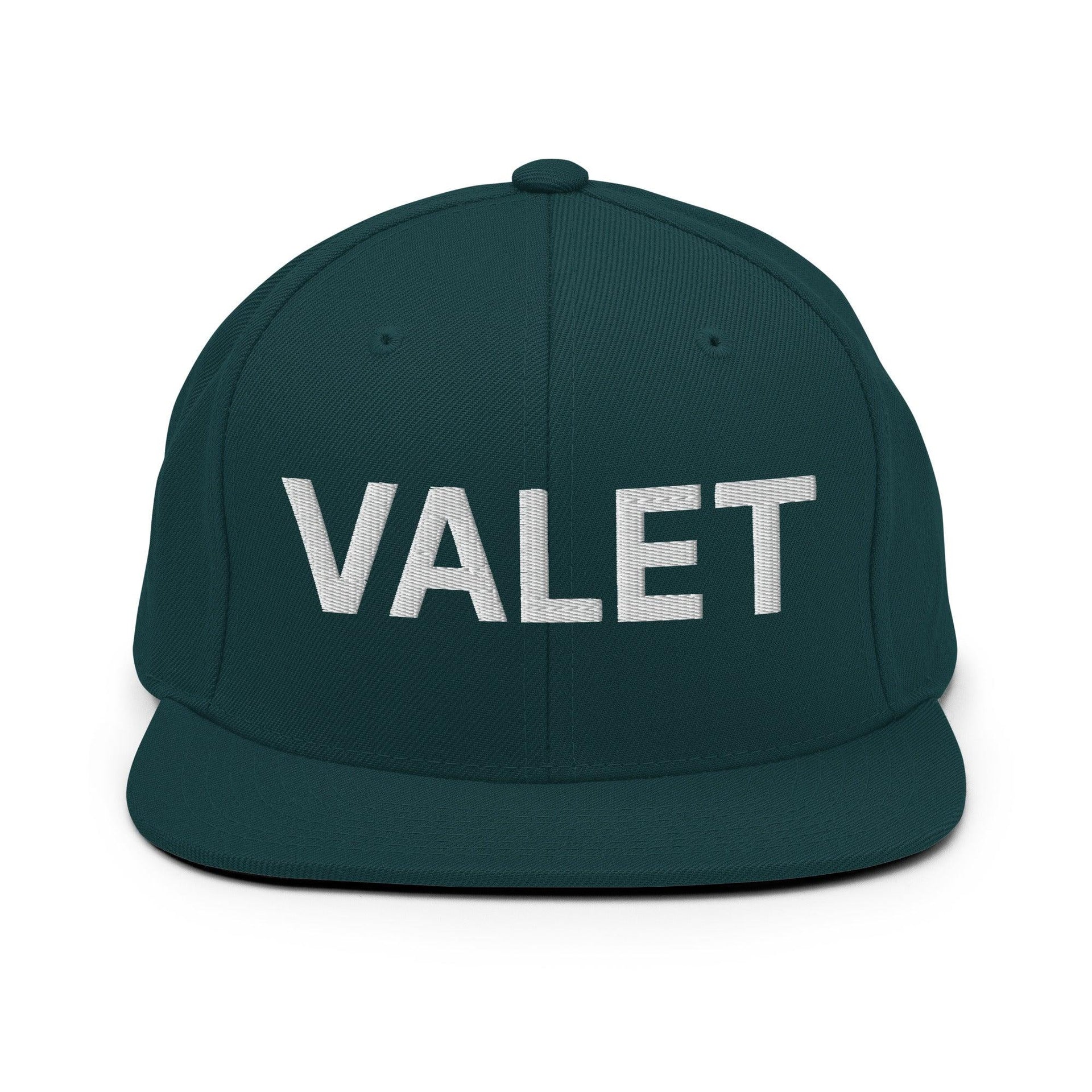 Valet Uniform Work Embroidered Flat Bill Brim Snapback Hat Spruce Capital Crowns Snapback Hats Work