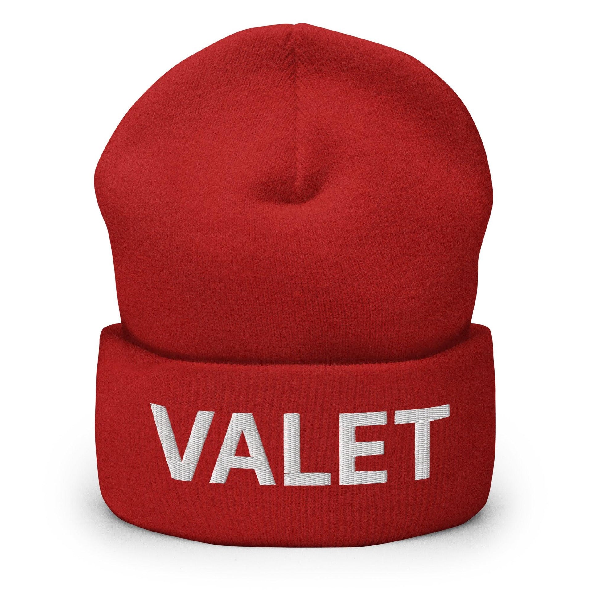 Valet Uniform Work Embroidered Knit Cuffed Beanie Red Beanies Capital Crowns Work