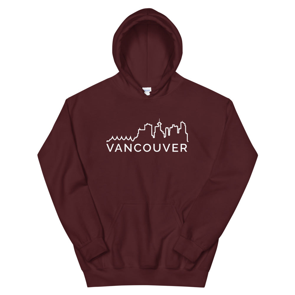 Vancouver Skyline Hoodie Maroon Canadian City Apparel
