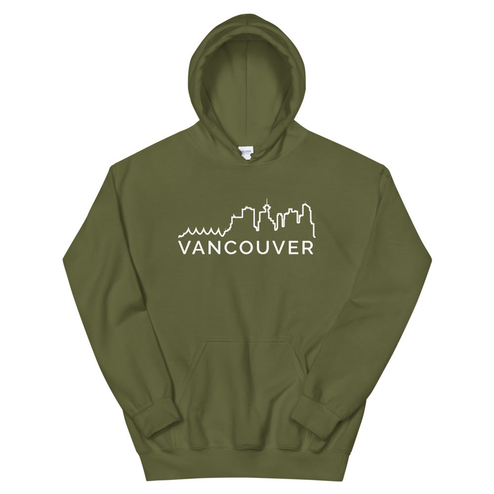 Vancouver Skyline Hoodie Military Green Canadian City Apparel