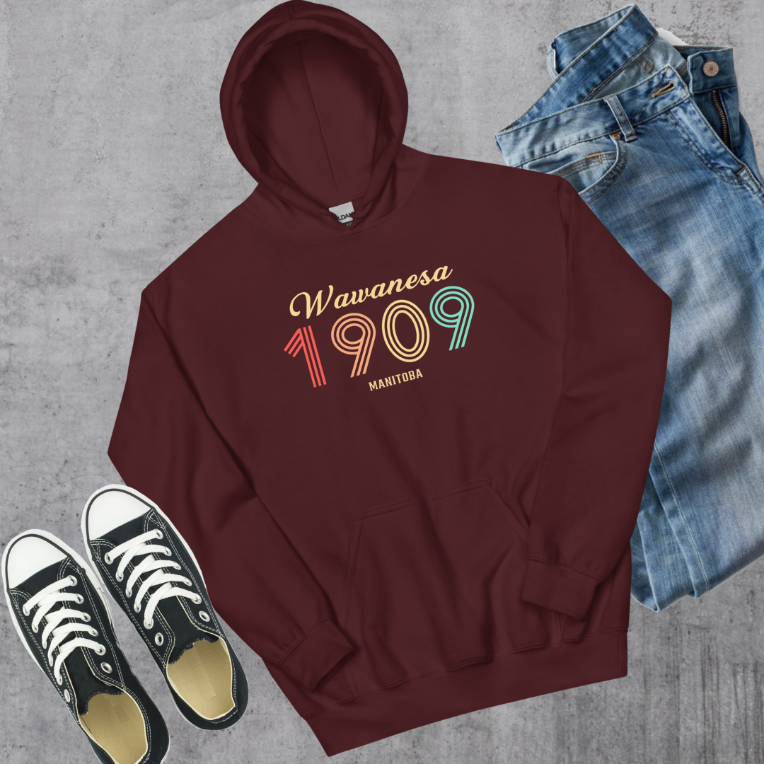 Wawanesa Vintage Hoodie Maroon Canadian City Apparel