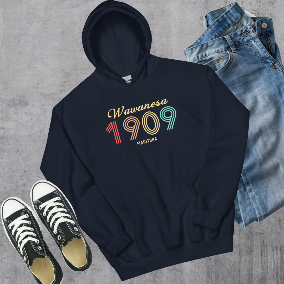 Wawanesa Vintage Hoodie Navy Canadian City Apparel