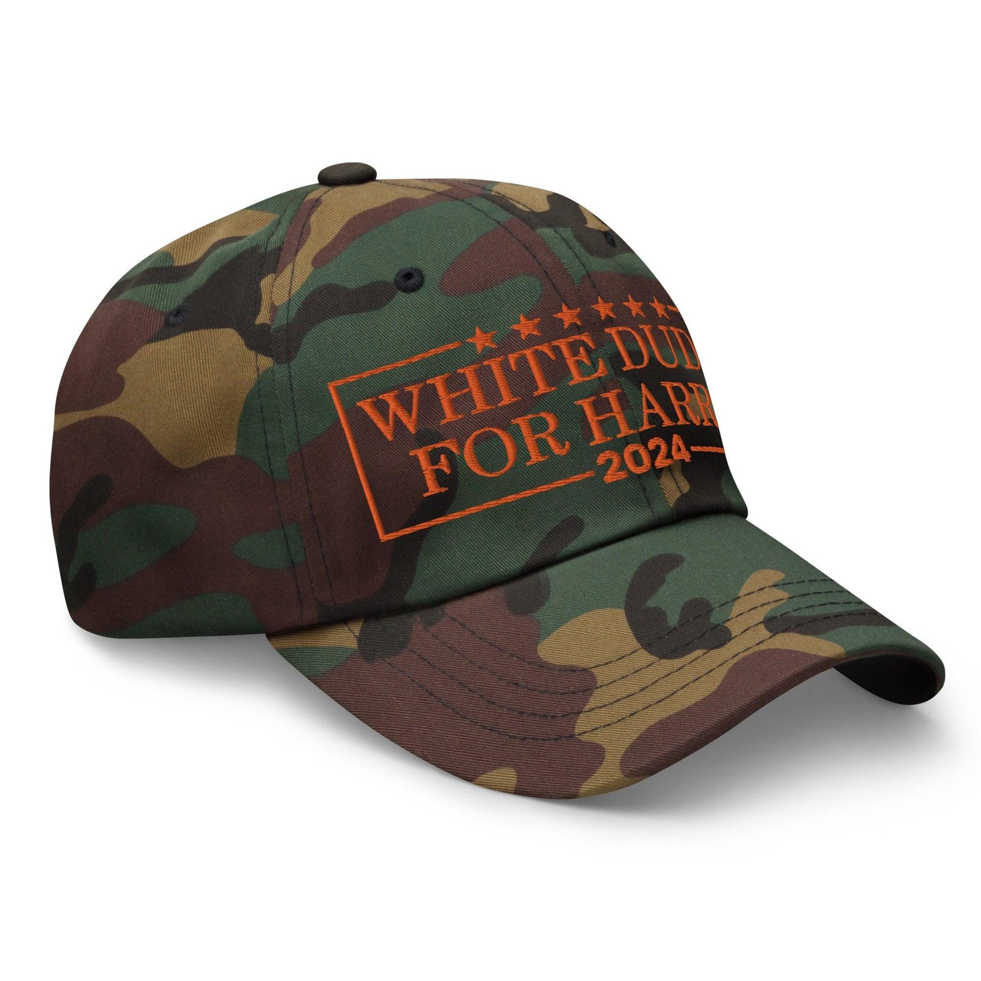 White Dudes for Harris 2024 Embroidered Orange Camo Dad Hat Capital Crowns Dad Hats LADs Liberal Orange Camo