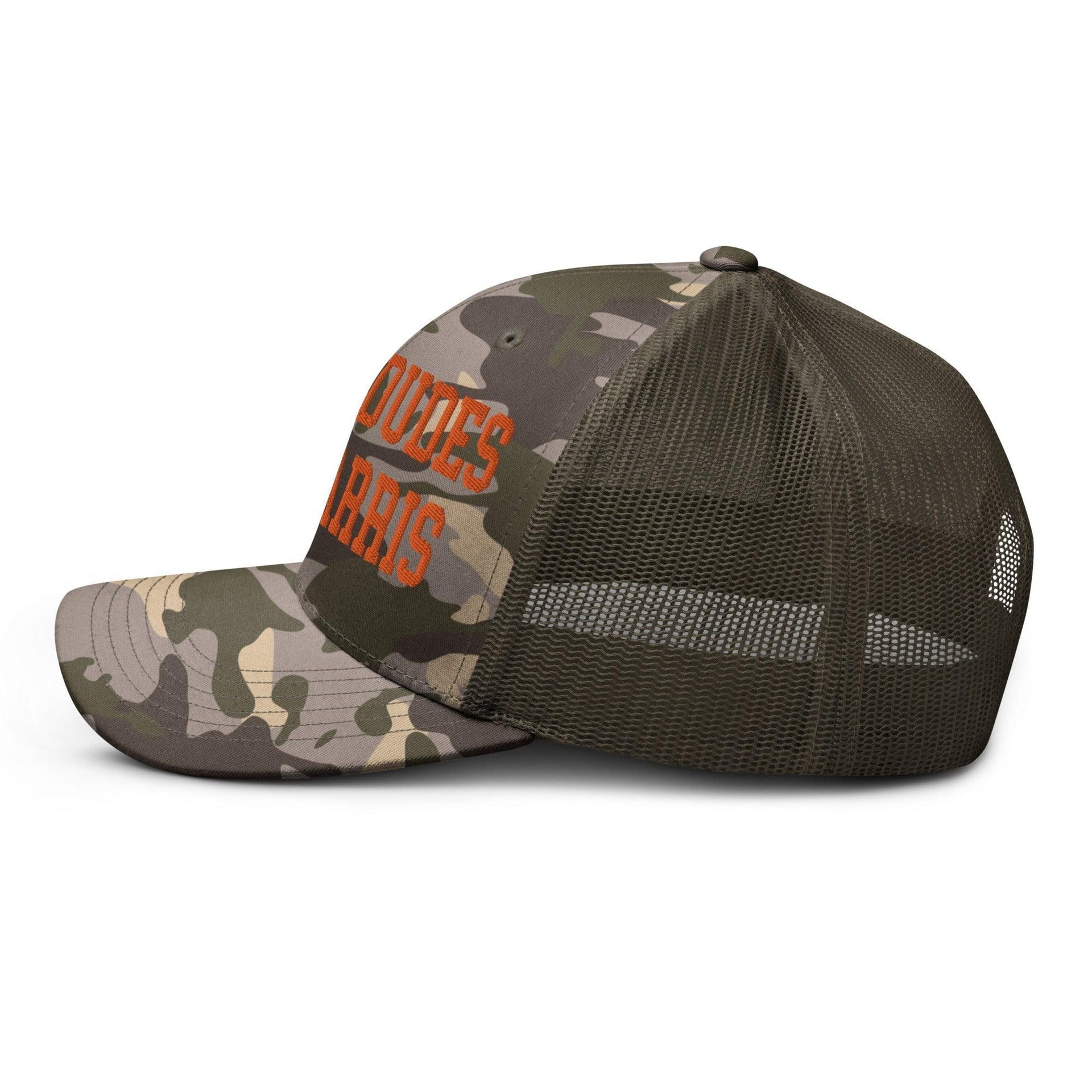 White Dudes For Harris Embroidered Camo Trucker Hat Orange Capital Crowns LADs Liberal Orange Camo Trucker Hats