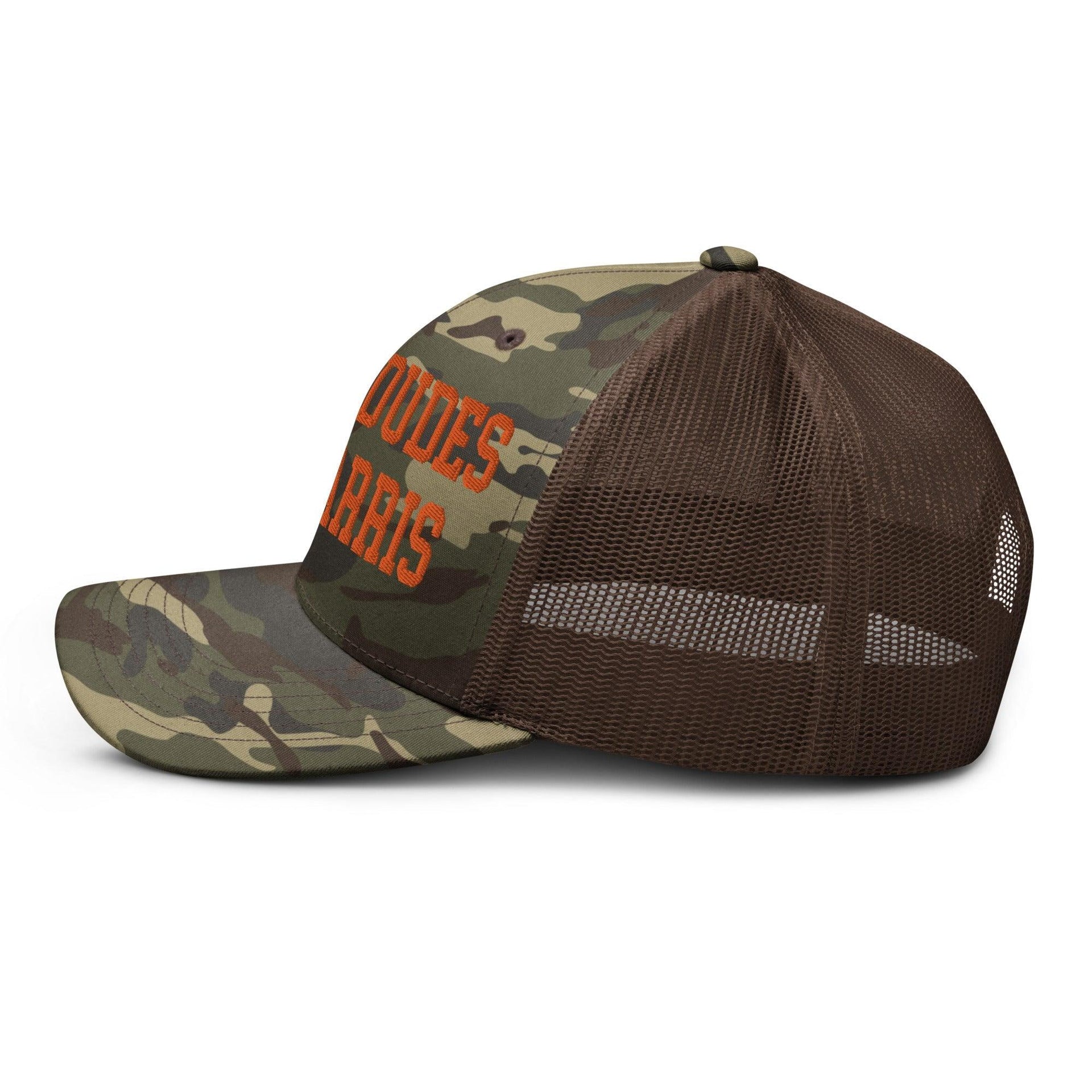 White Dudes For Harris Embroidered Camo Trucker Hat Orange Capital Crowns LADs Liberal Orange Camo Trucker Hats