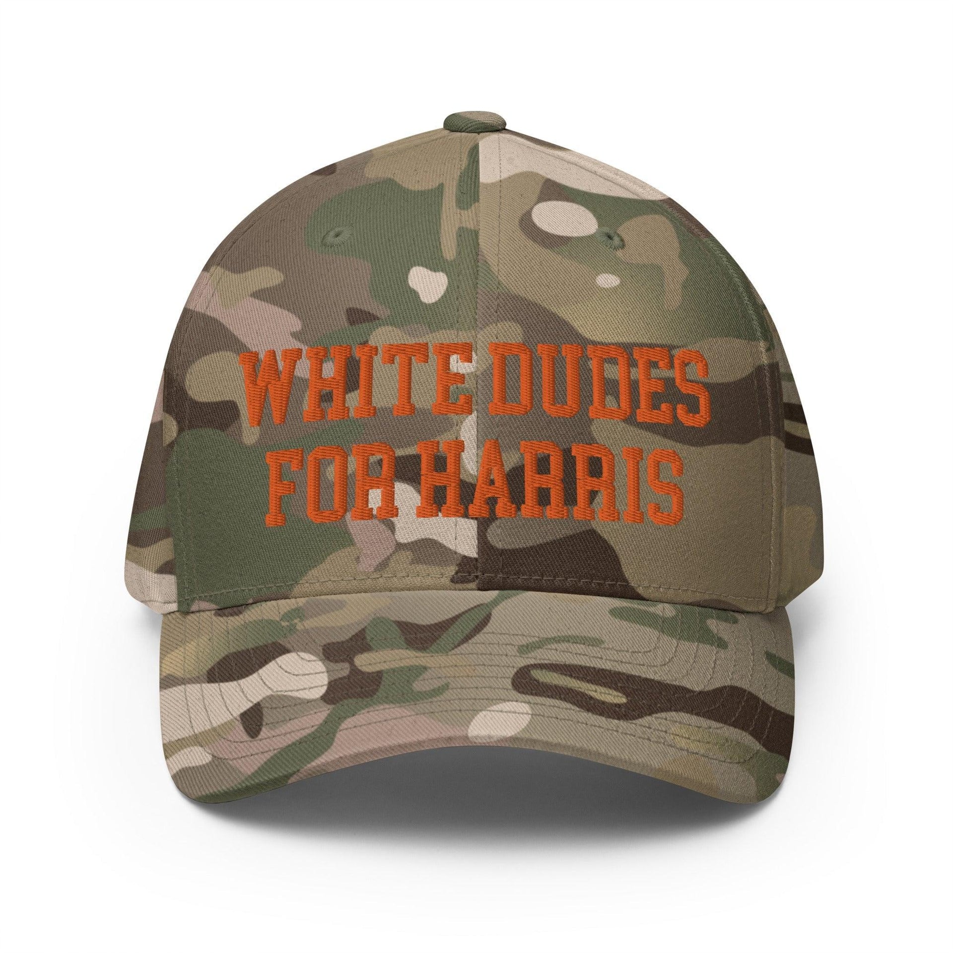 White Dudes for Harris Embroidered Stretch Fit Baseball Hat Orange Camo Multicam Green Capital Crowns LADs Liberal Orange Camo Stretch Fit