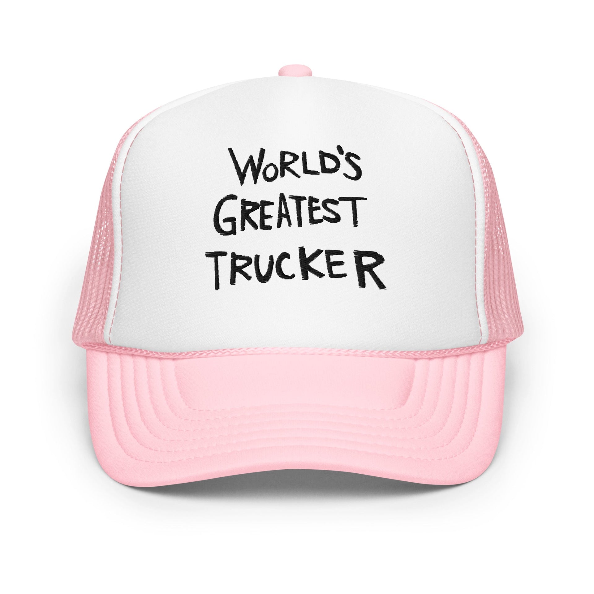 World's Greatest Trucker Regular Show Embroidered Foam Trucker Hat Light Pink White Light Pink Capital Crowns Funny Trucker Hats
