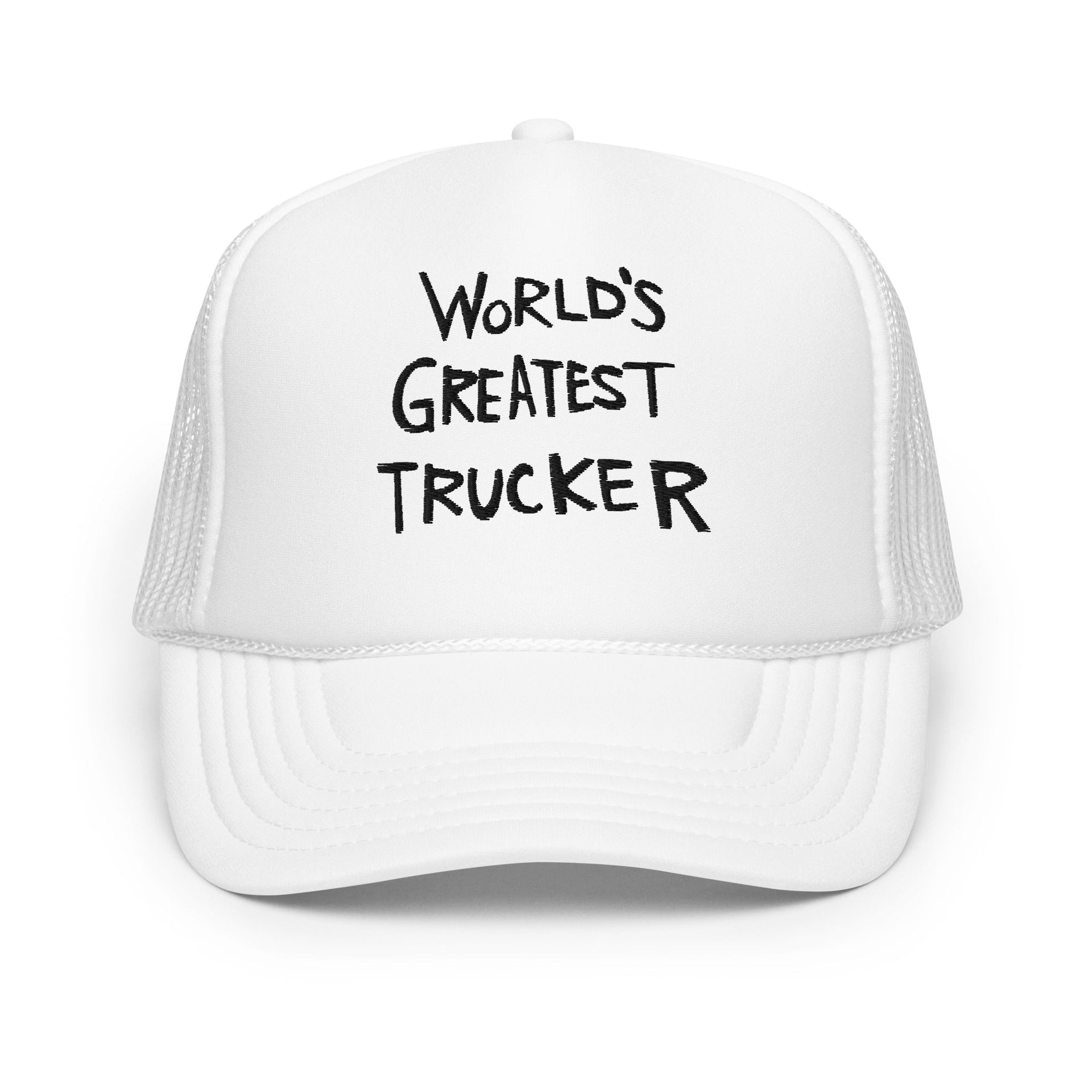 World's Greatest Trucker Regular Show Embroidered Foam Trucker Hat White Capital Crowns Funny Trucker Hats