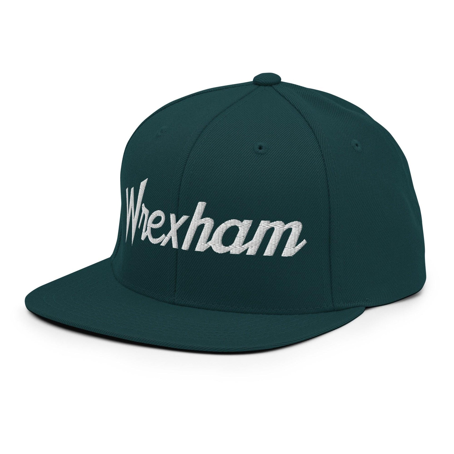 Wrexham Vintage Sports Script Bill Brim Snapback Hat Capital Crowns Funny Snapback Hats
