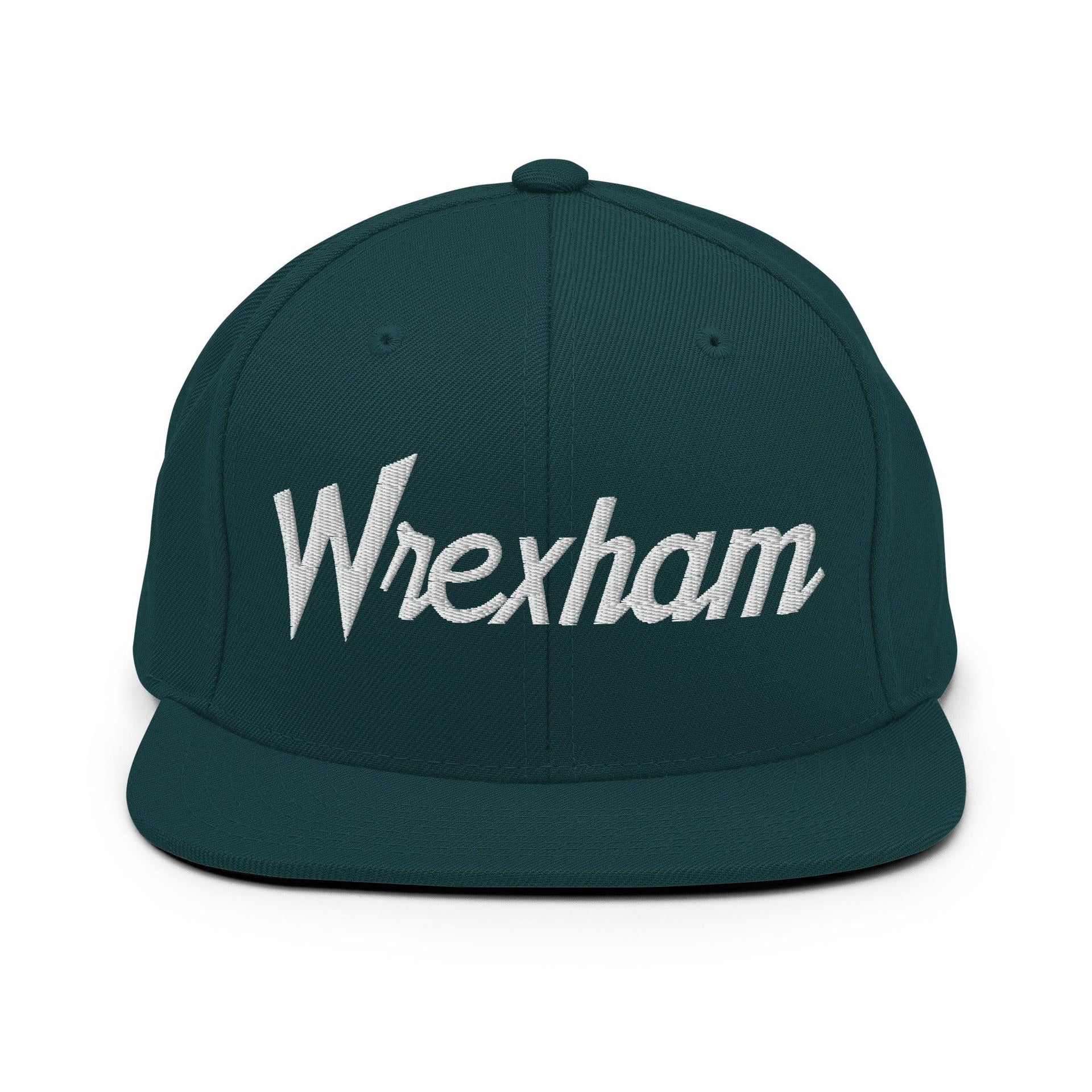 Wrexham Vintage Sports Script Bill Brim Snapback Hat Spruce Capital Crowns Funny Snapback Hats