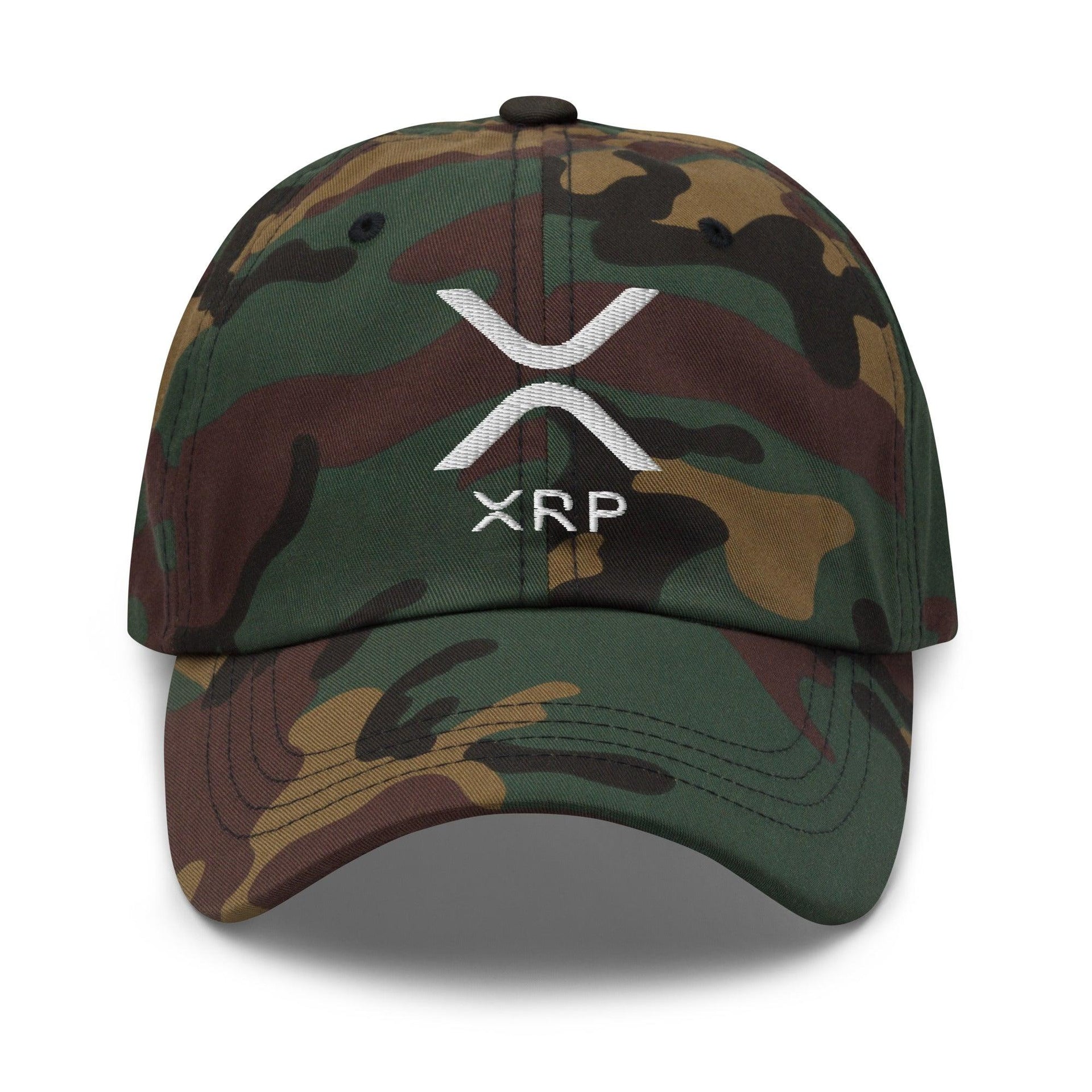XRP Ripple Embroidered Dad Hat Green Camo Capital Crowns Crypto Dad Hats