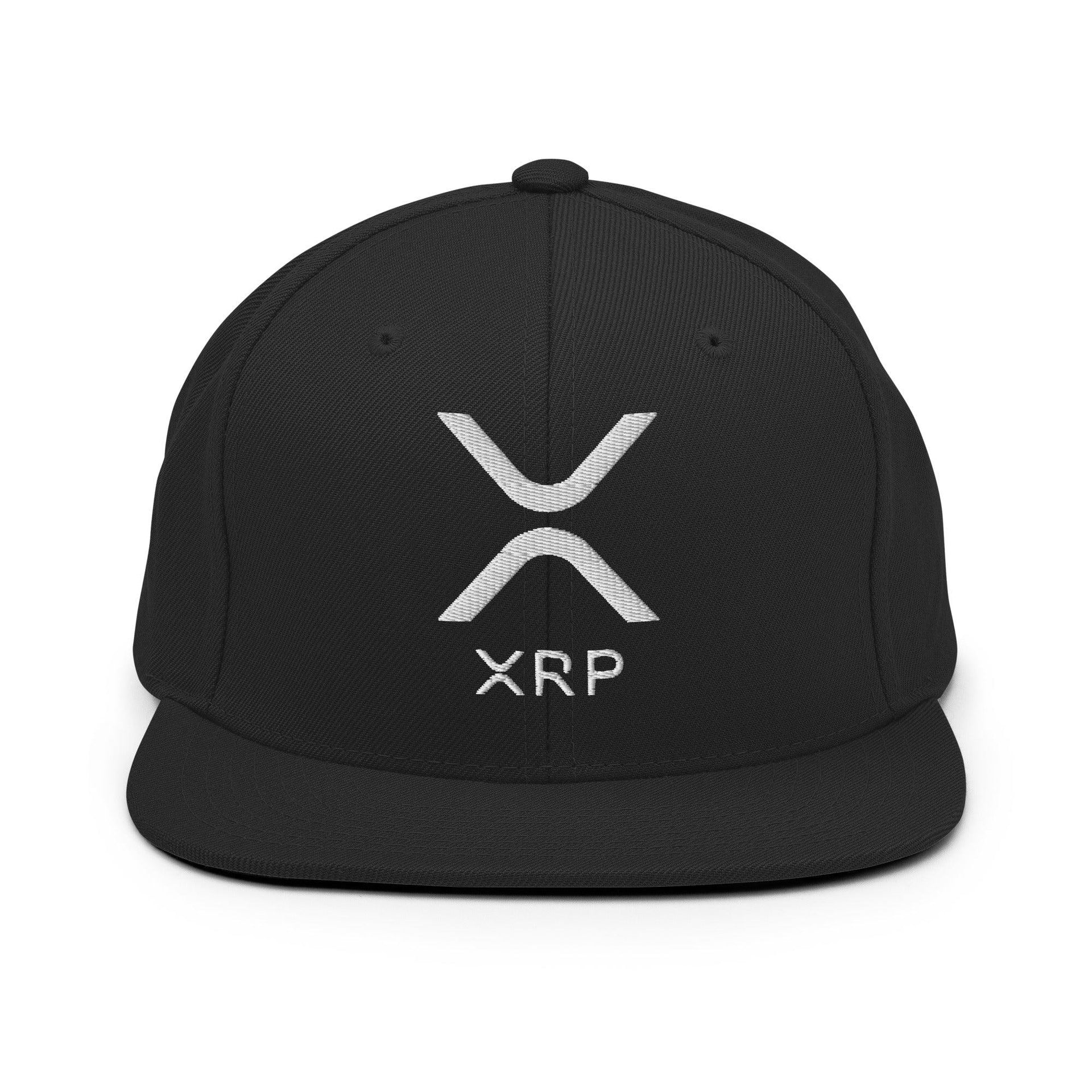 XRP Ripple Embroidered Flat Bill Brim Snapback Hat Black Capital Crowns Crypto Snapback Hats