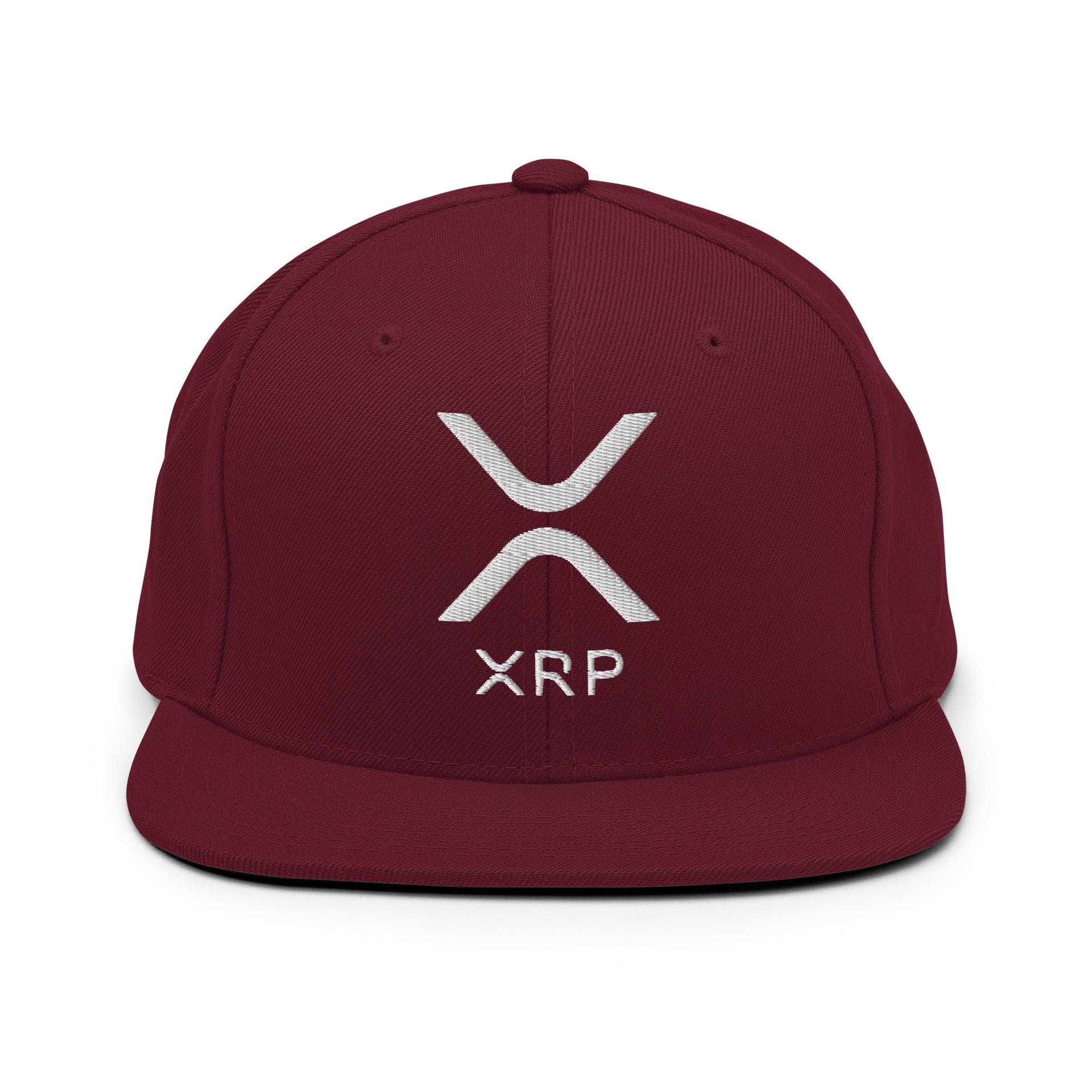 XRP Ripple Embroidered Flat Bill Brim Snapback Hat Maroon Capital Crowns Crypto Snapback Hats