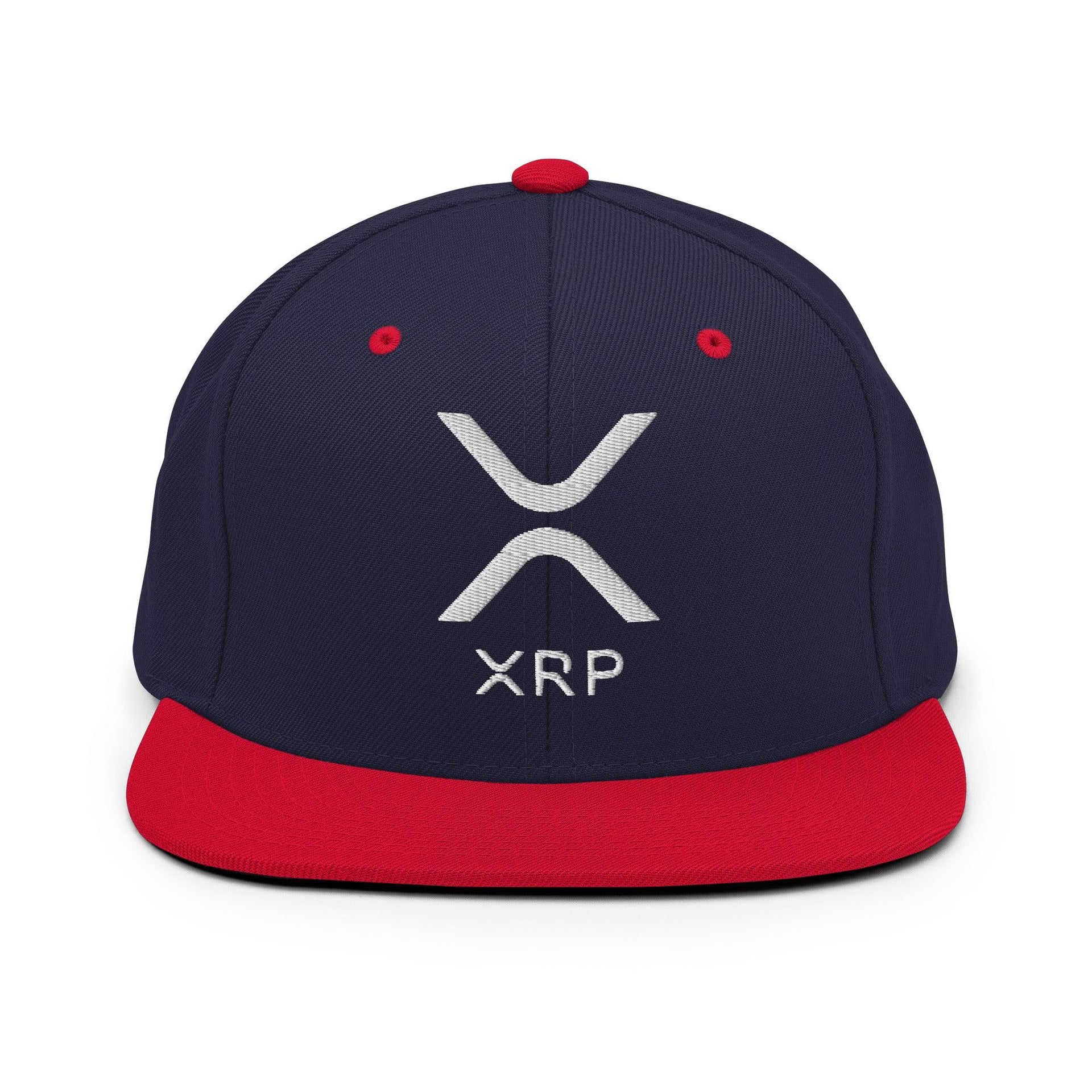 XRP Ripple Embroidered Flat Bill Brim Snapback Hat Navy Red Capital Crowns Crypto Snapback Hats