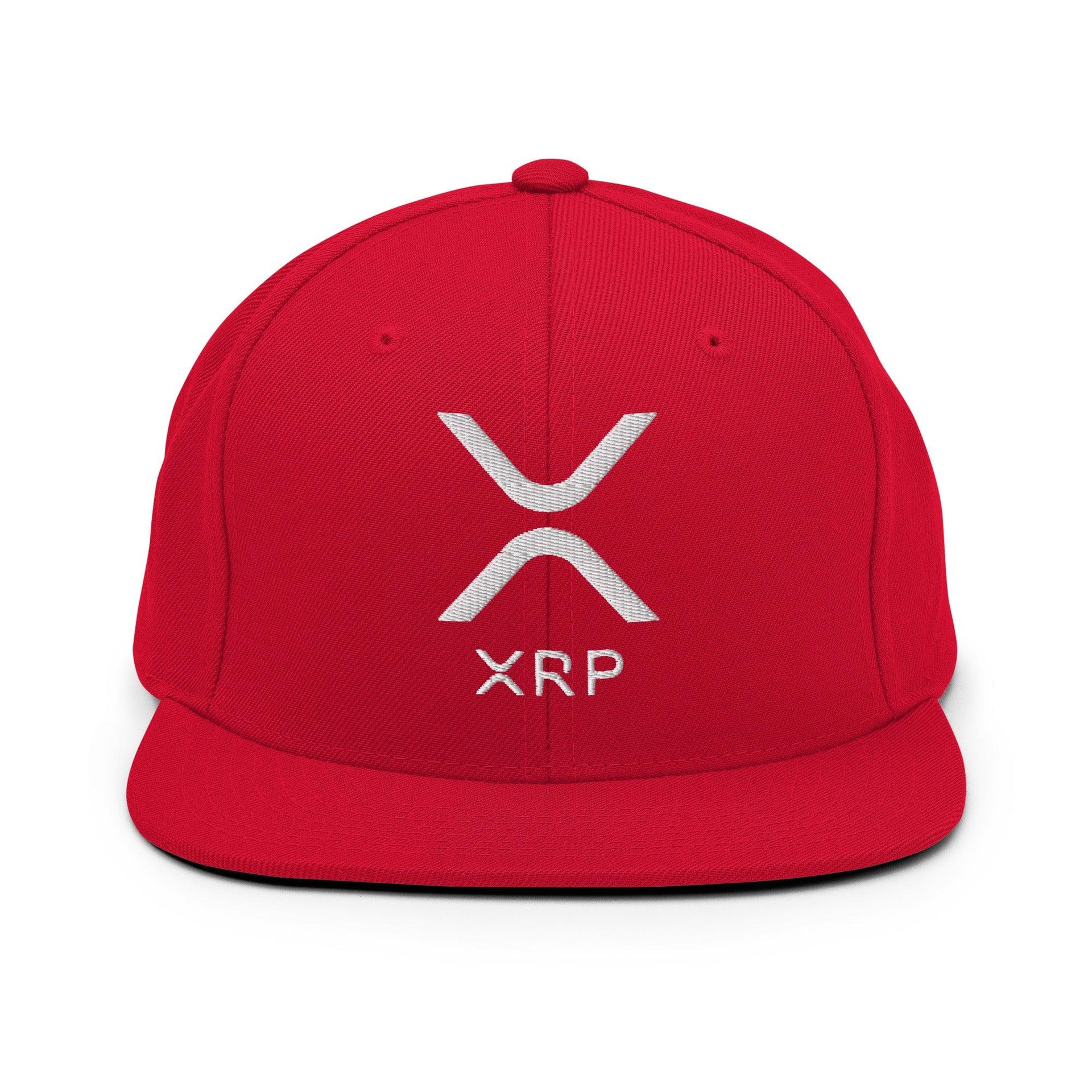 XRP Ripple Embroidered Flat Bill Brim Snapback Hat Red Capital Crowns Crypto Snapback Hats