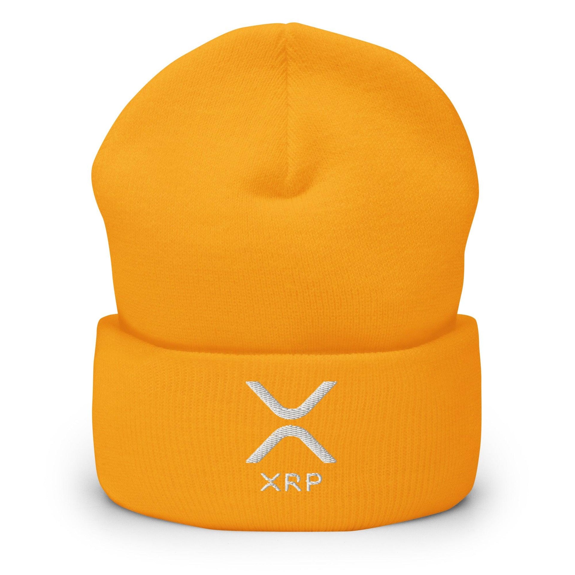 XRP Ripple Embroidered Knit Cuffed Beanie Gold Beanies Capital Crowns Crypto