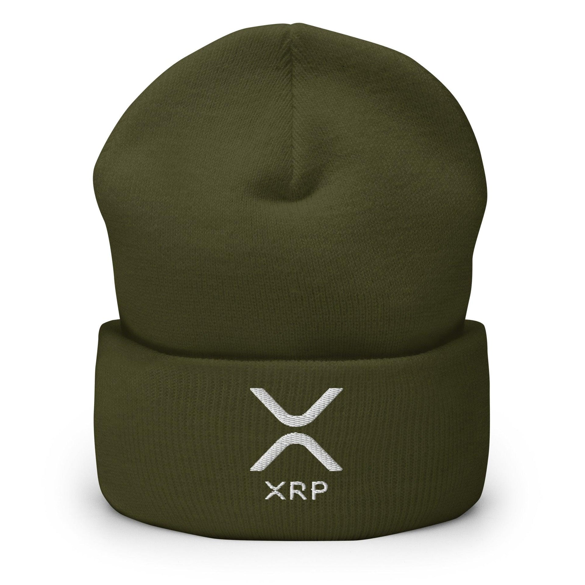 XRP Ripple Embroidered Knit Cuffed Beanie Olive Beanies Capital Crowns Crypto