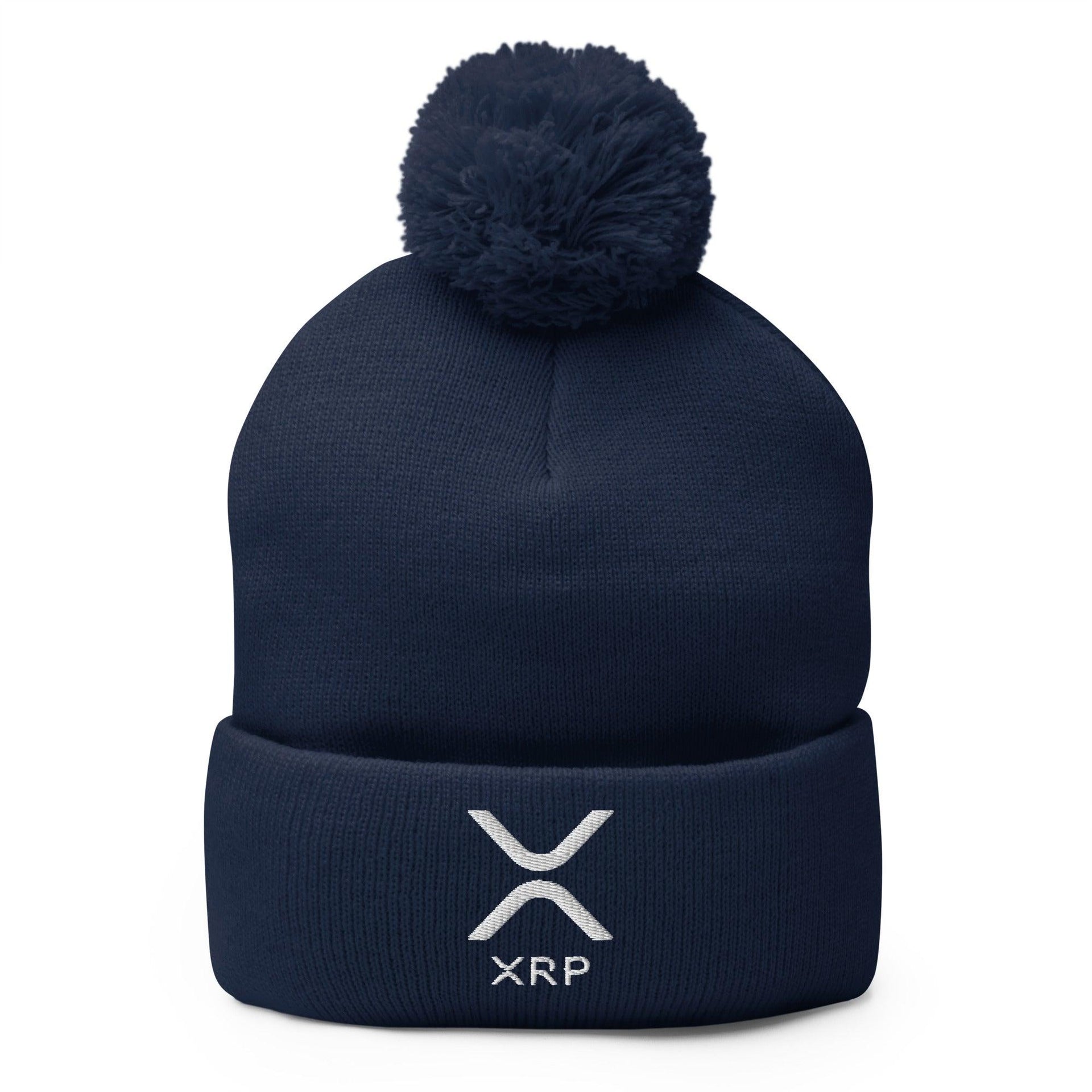 XRP Ripple Embroidered Knit Pom Pom Beanie Navy Beanies Capital Crowns Crypto