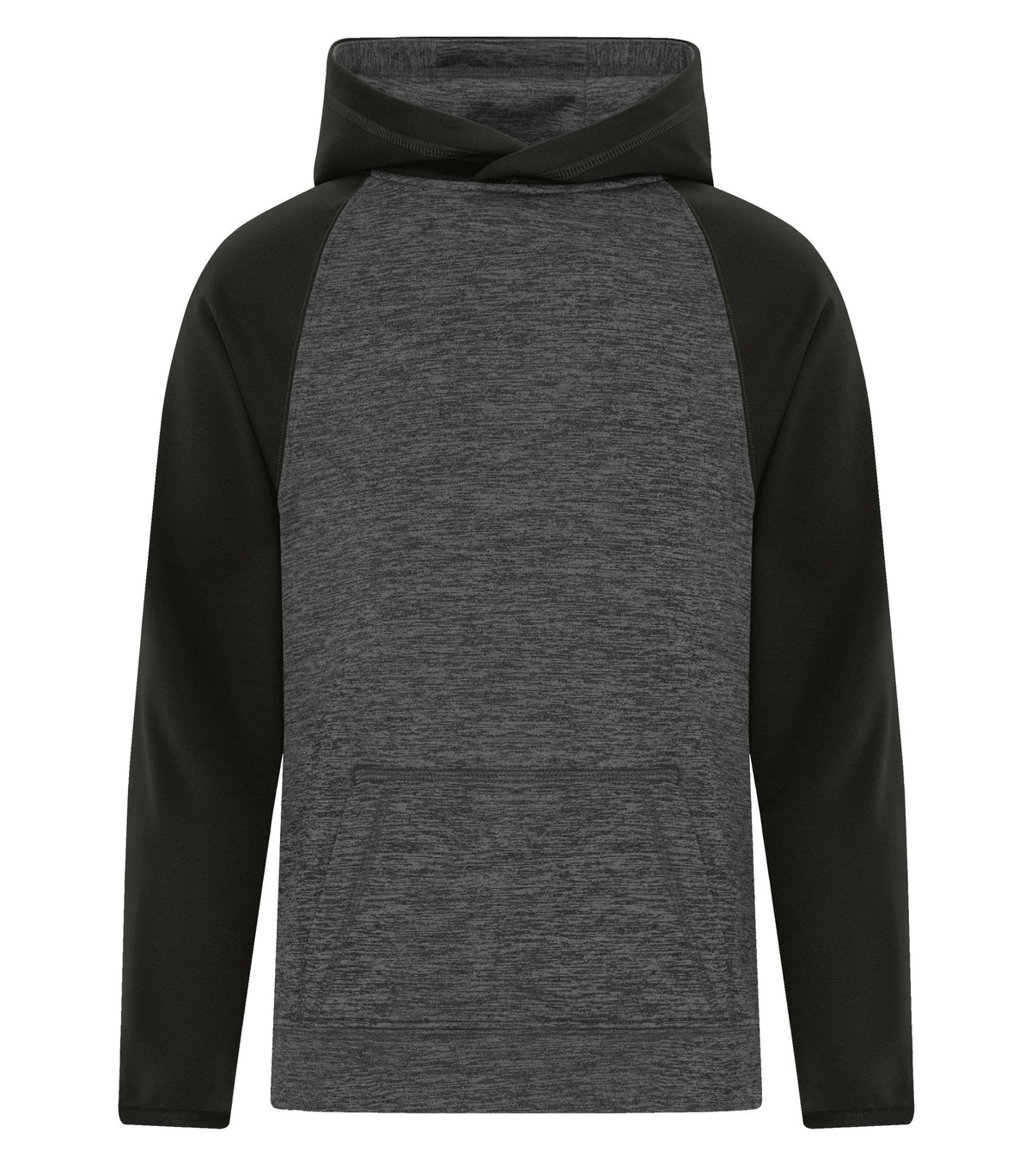 ATC Y2047, Dynamic Heather Fleece Two Tone Youth Hoodie, Charcoal Dynamic/Black