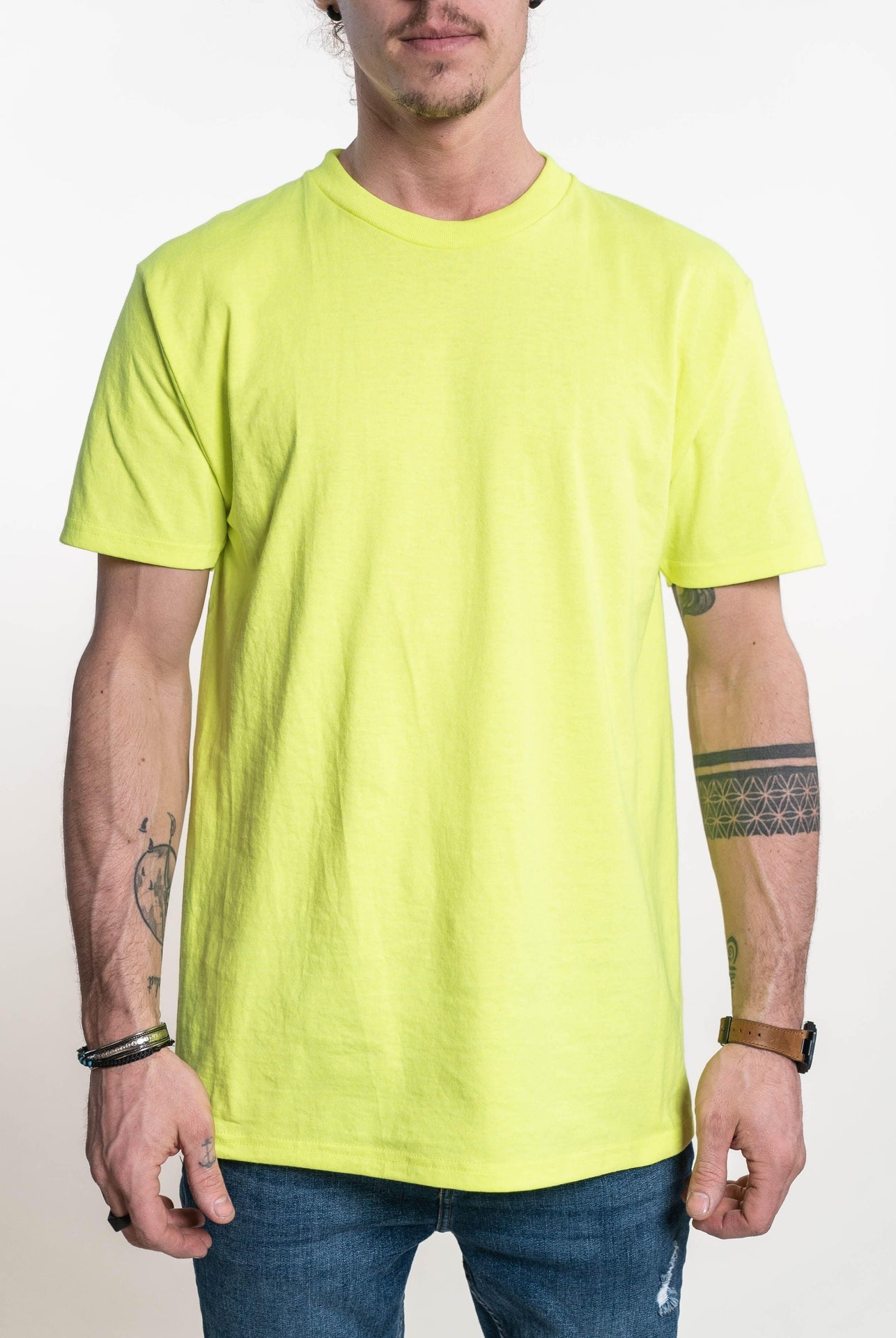 47364 - Men's Logan Tee Safety Yellow CLOSEOUT COTTON Logan MEN MEN TEE Men's MIDWEIGHT OPTIMA REGULAR RING SPUN shsdparentproduct ss Street t-shirt tearaway TEE TEES tshirt tshirts UNFITTED